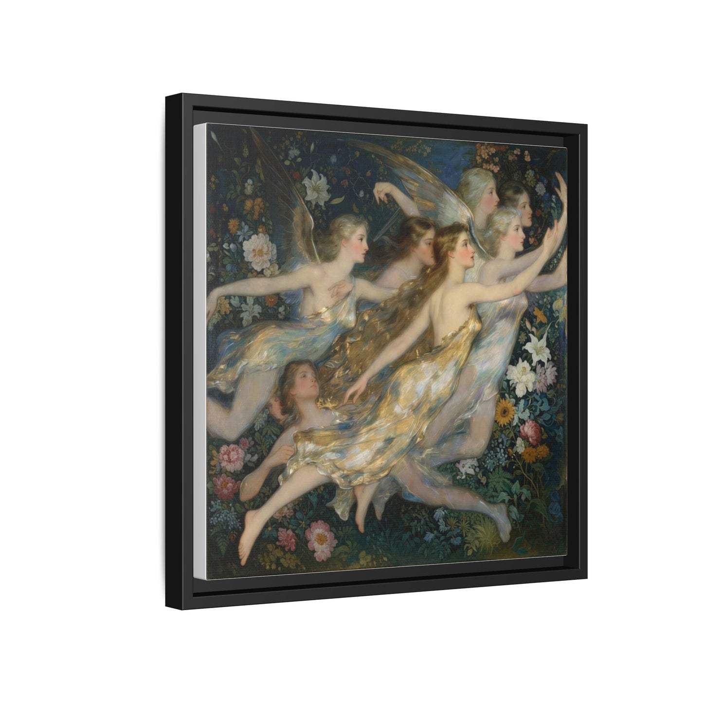 Framed Matte Canvas Wall Art — Vintage Fairies & Floral Painting