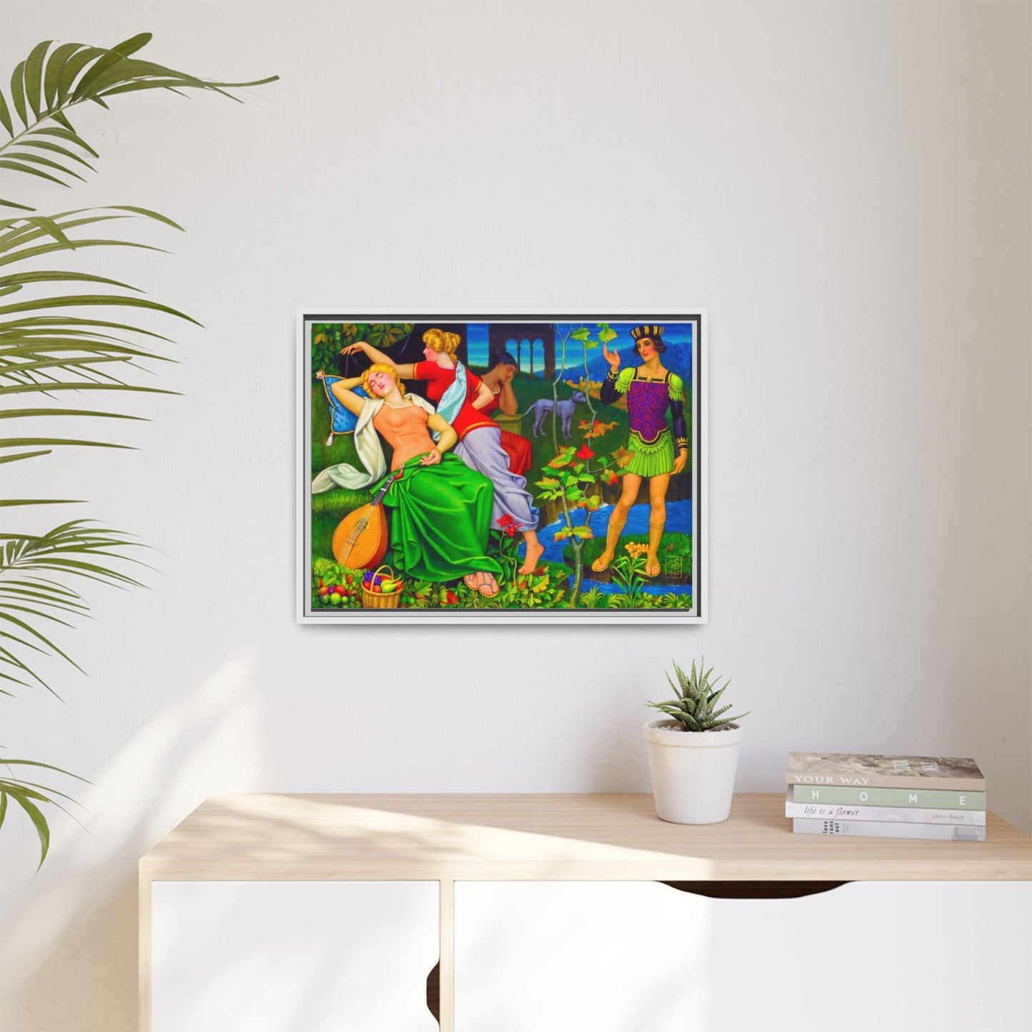 Framed Matte Canvas Art — Colorful Mythic Garden Scene