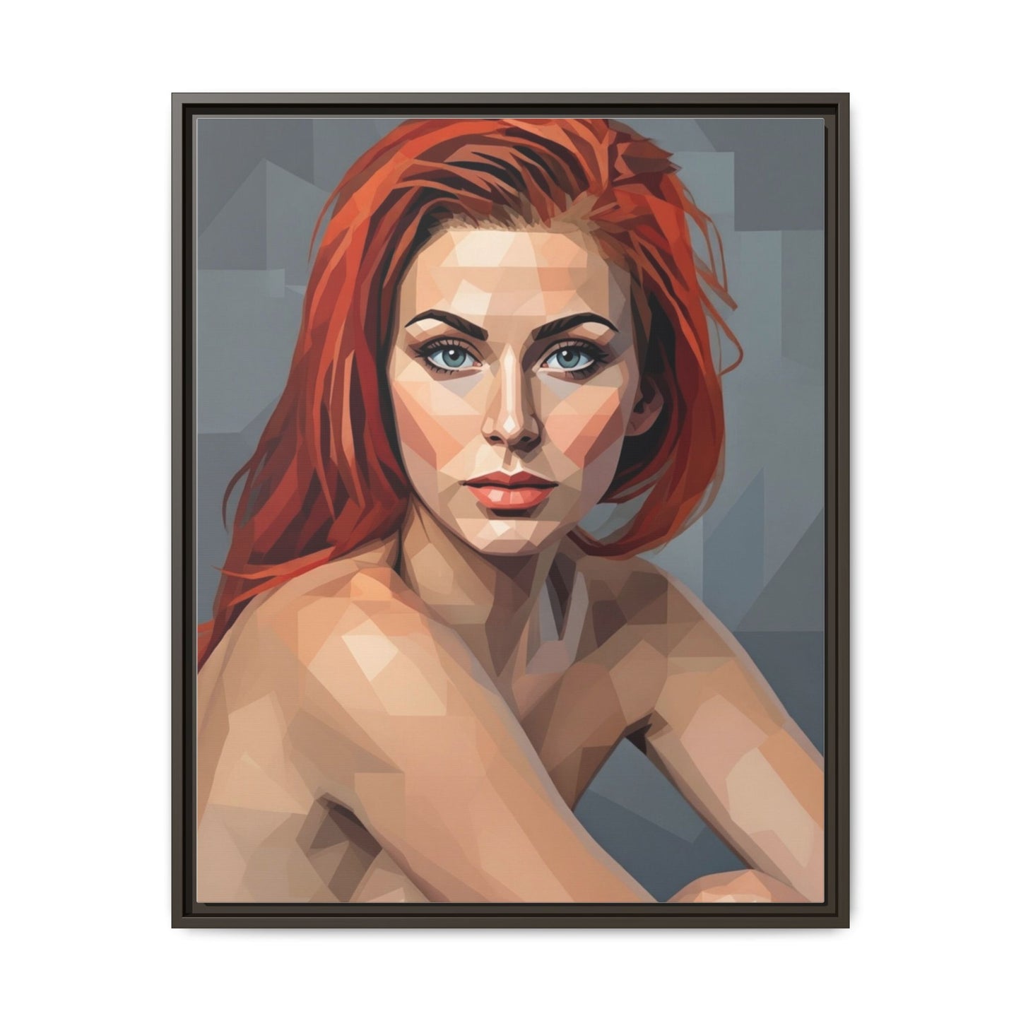 Framed Matte Canvas Portrait — Geometric Redhead Wall Art