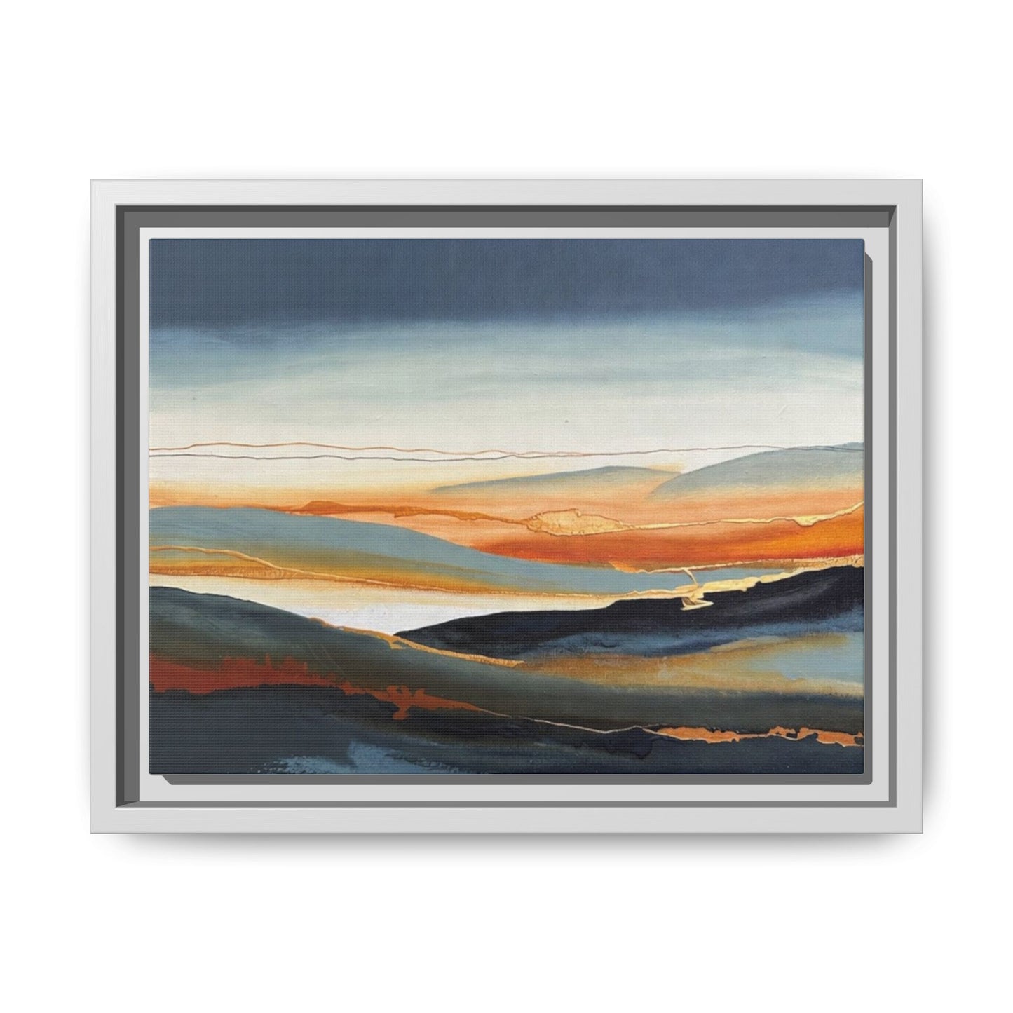Framed Matte Canvas: Abstract Coastal Sunset Landscape Wall Art