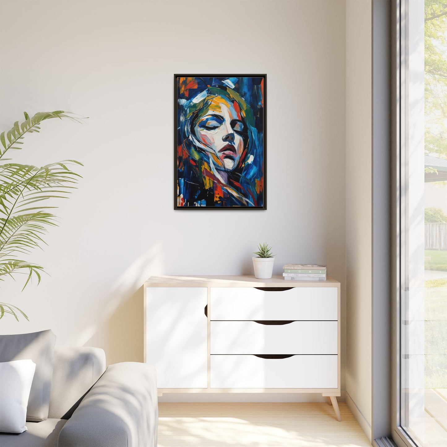 Abstract Colorful Woman Portrait — Framed Matte Canvas Wall Art