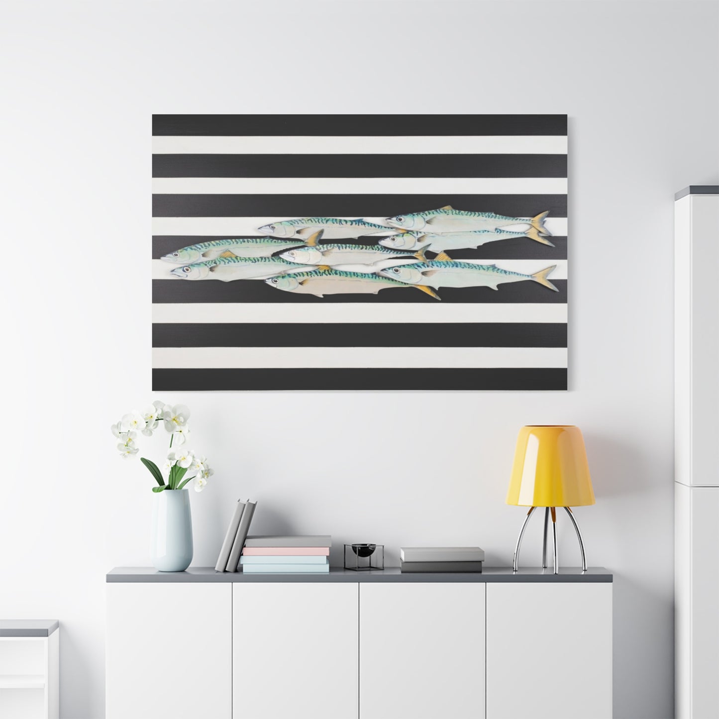 Striped Mackerel School Matte Canvas Print