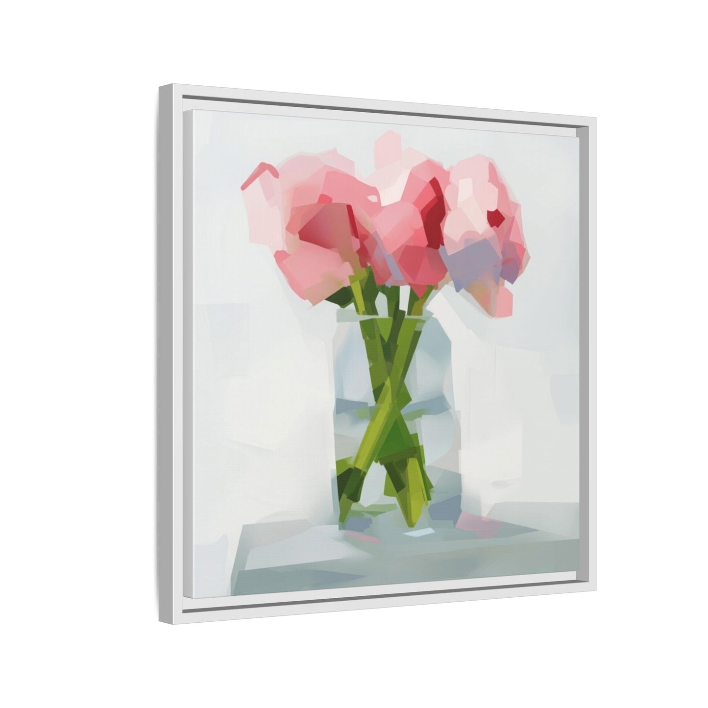 Framed Floral Canvas Art — Pink Peonies in Vase (Matte)
