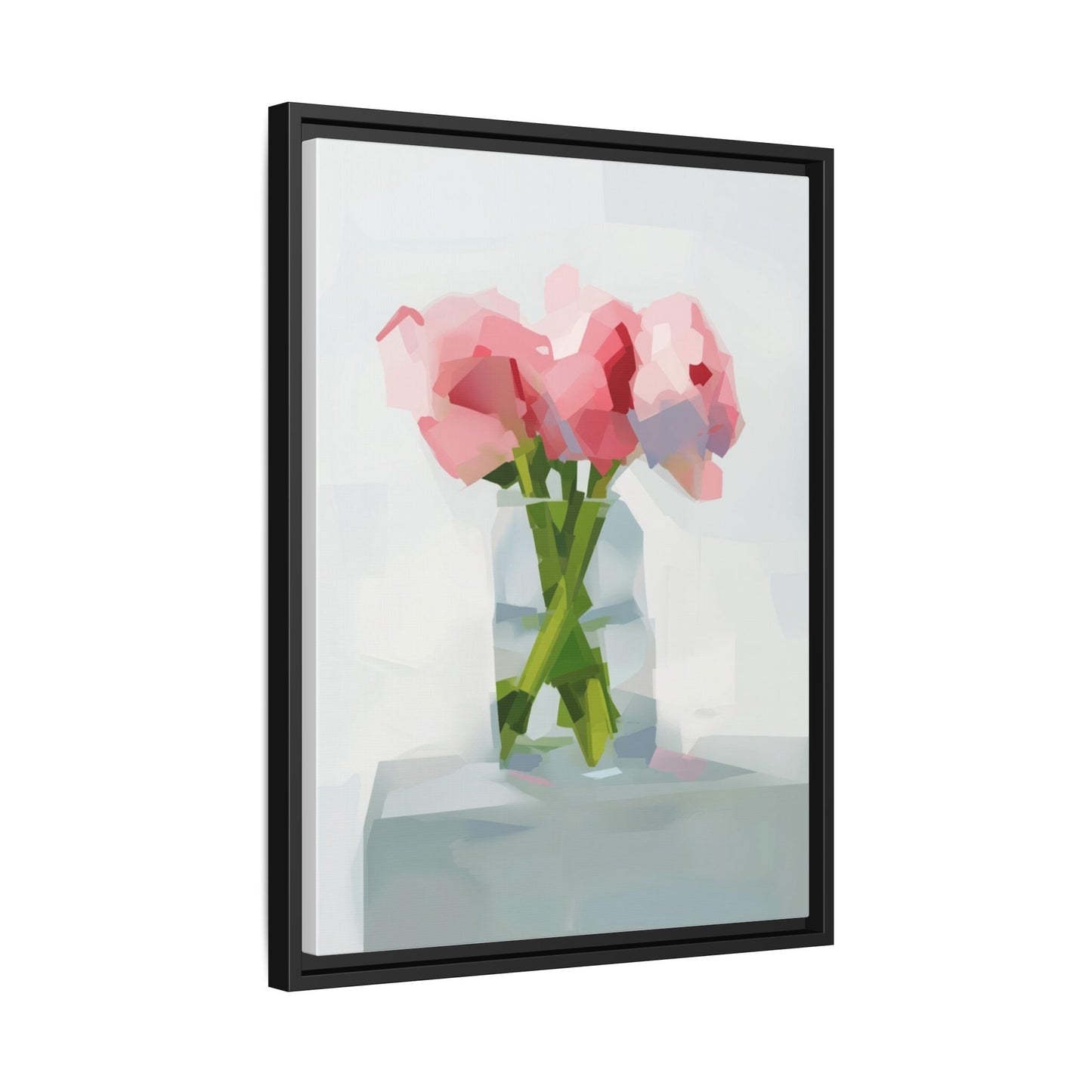 Framed Floral Canvas Art — Pink Peonies in Vase (Matte)