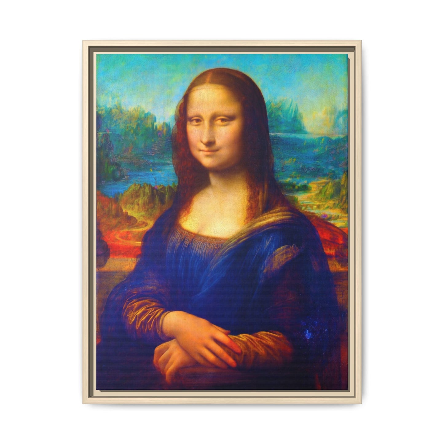 Framed Matte Canvas Print — Colorful Mona Lisa Wall Art