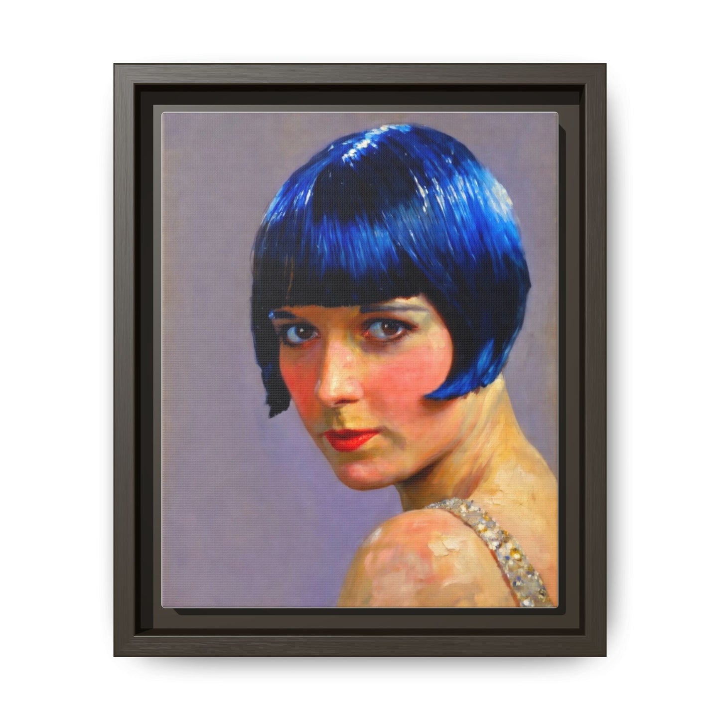 Framed Matte Canvas Art Print — Vintage Portrait with Blue Bob