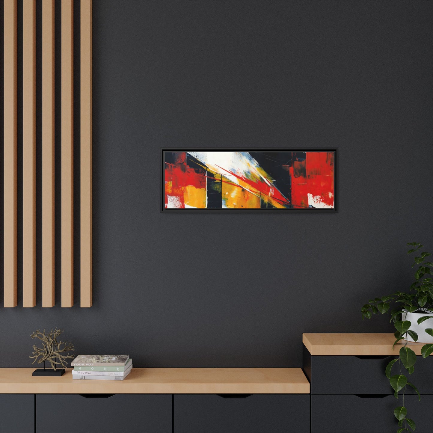 Abstract Red & Black Framed Canvas Print — Modern Geometric Wall Art