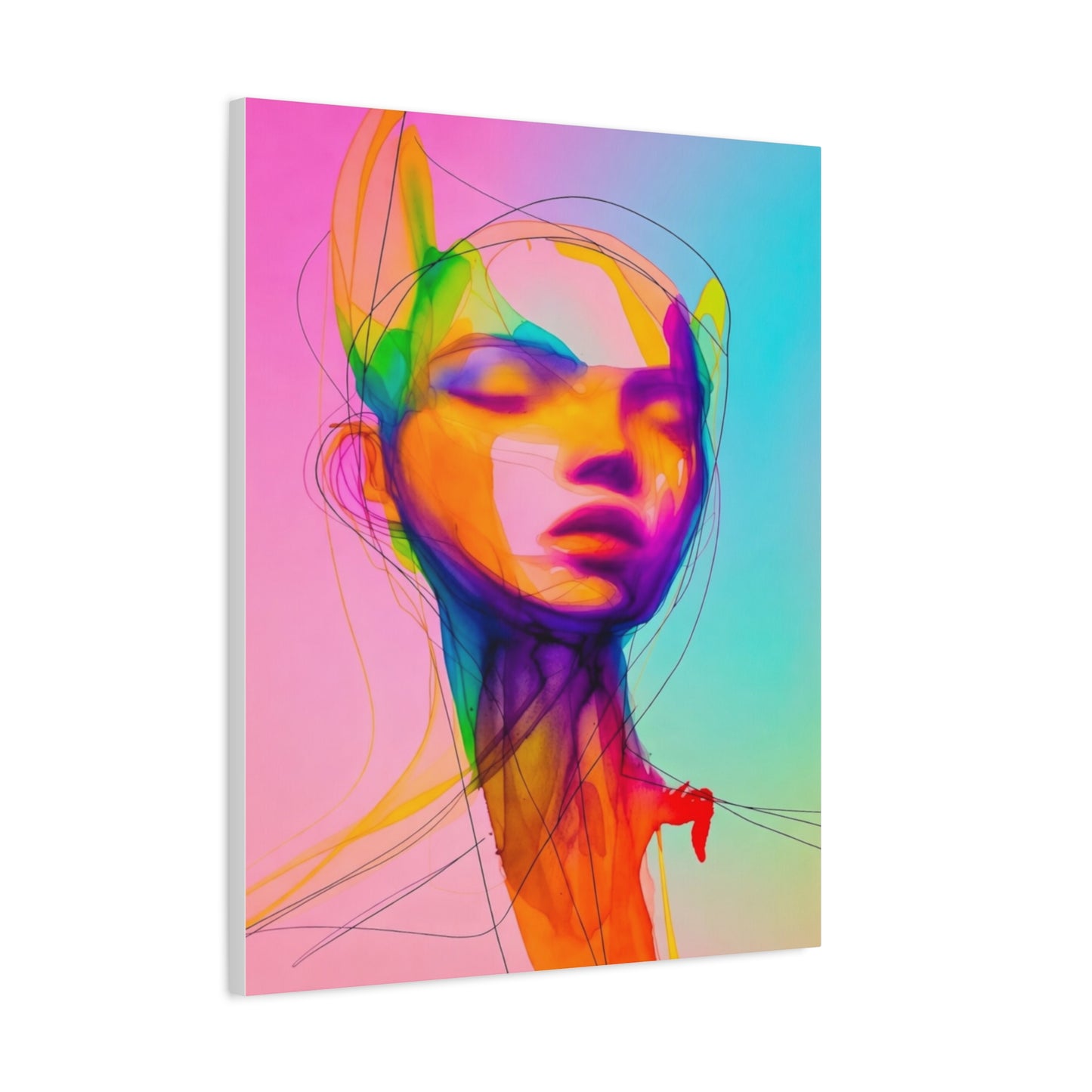 Abstract Neon Portrait Matte Canvas Wall Art