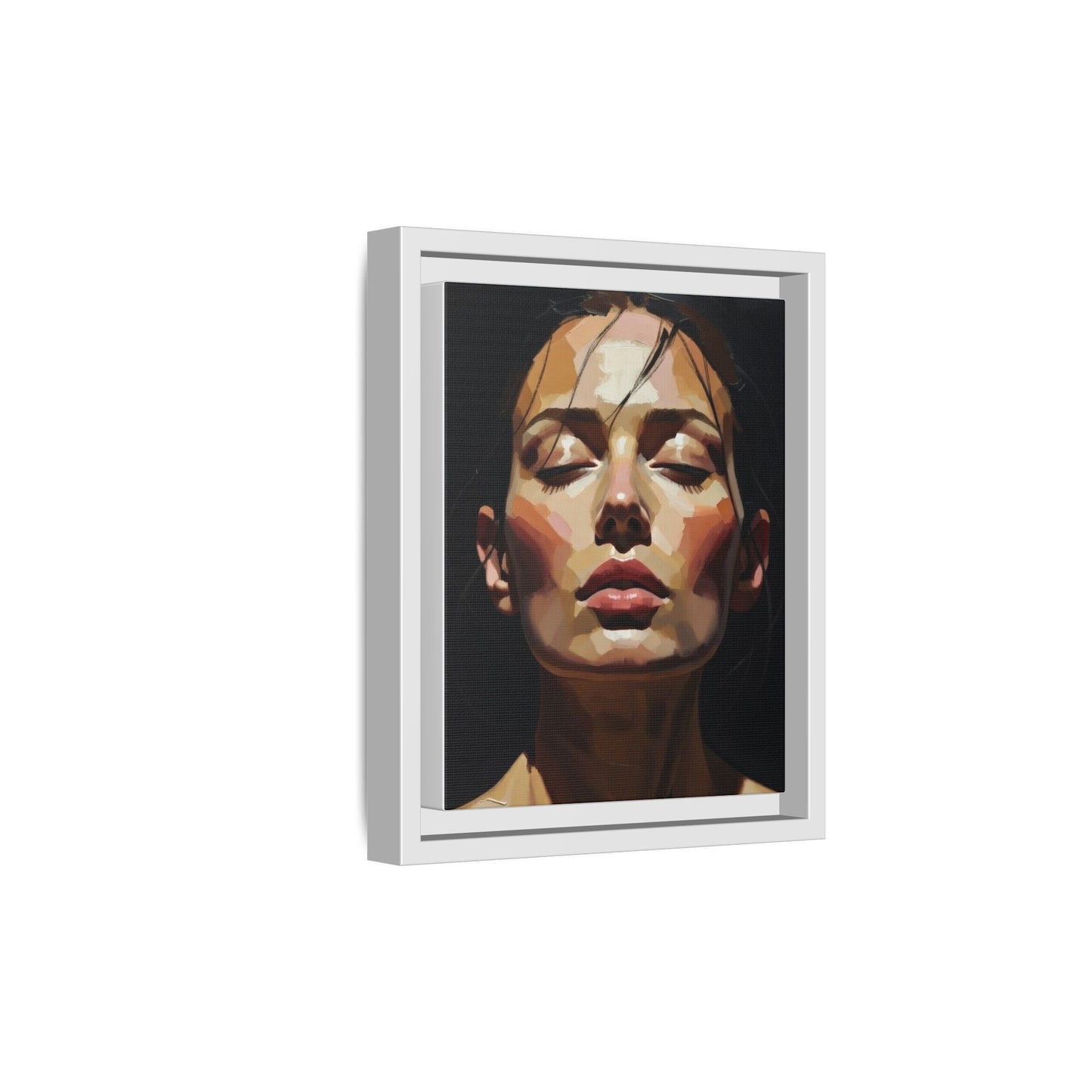 Framed Matte Canvas Portrait – Woman with Eyes Closed (Multi‑Color)