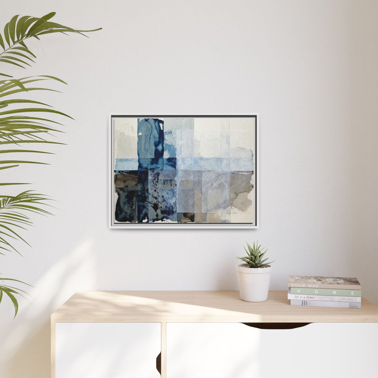 Abstract Coastal Blue Framed Canvas Art