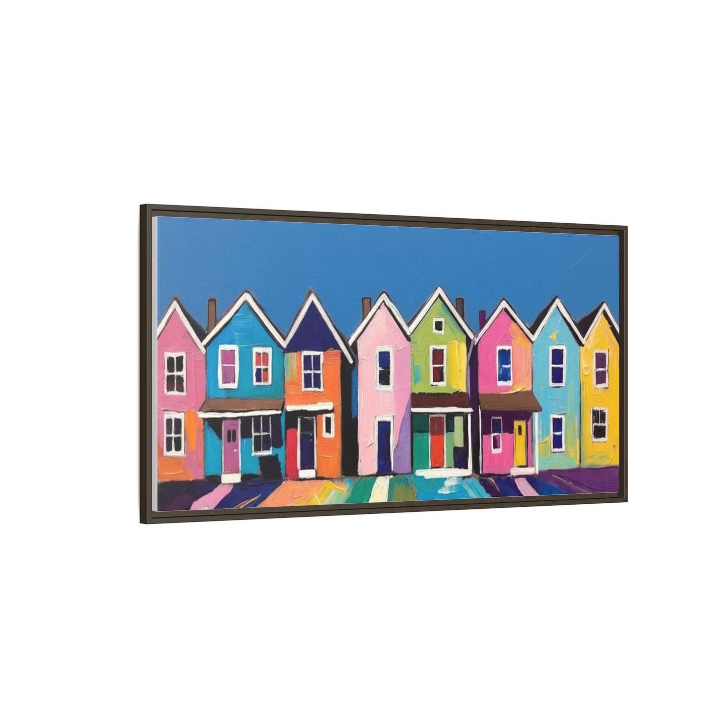 Colorful Beach Houses Matte Canvas Framed Wall Art