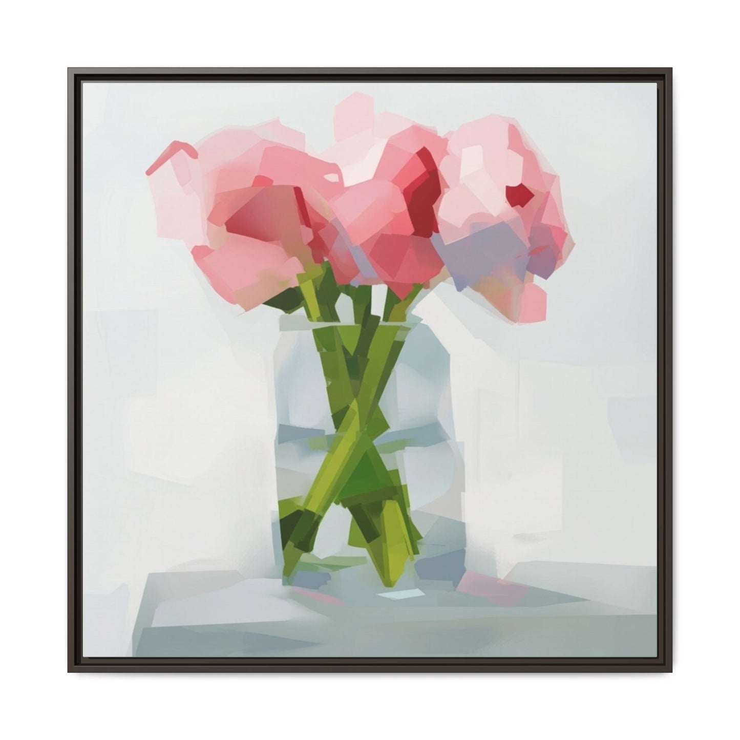 Framed Floral Canvas Art — Pink Peonies in Vase (Matte)