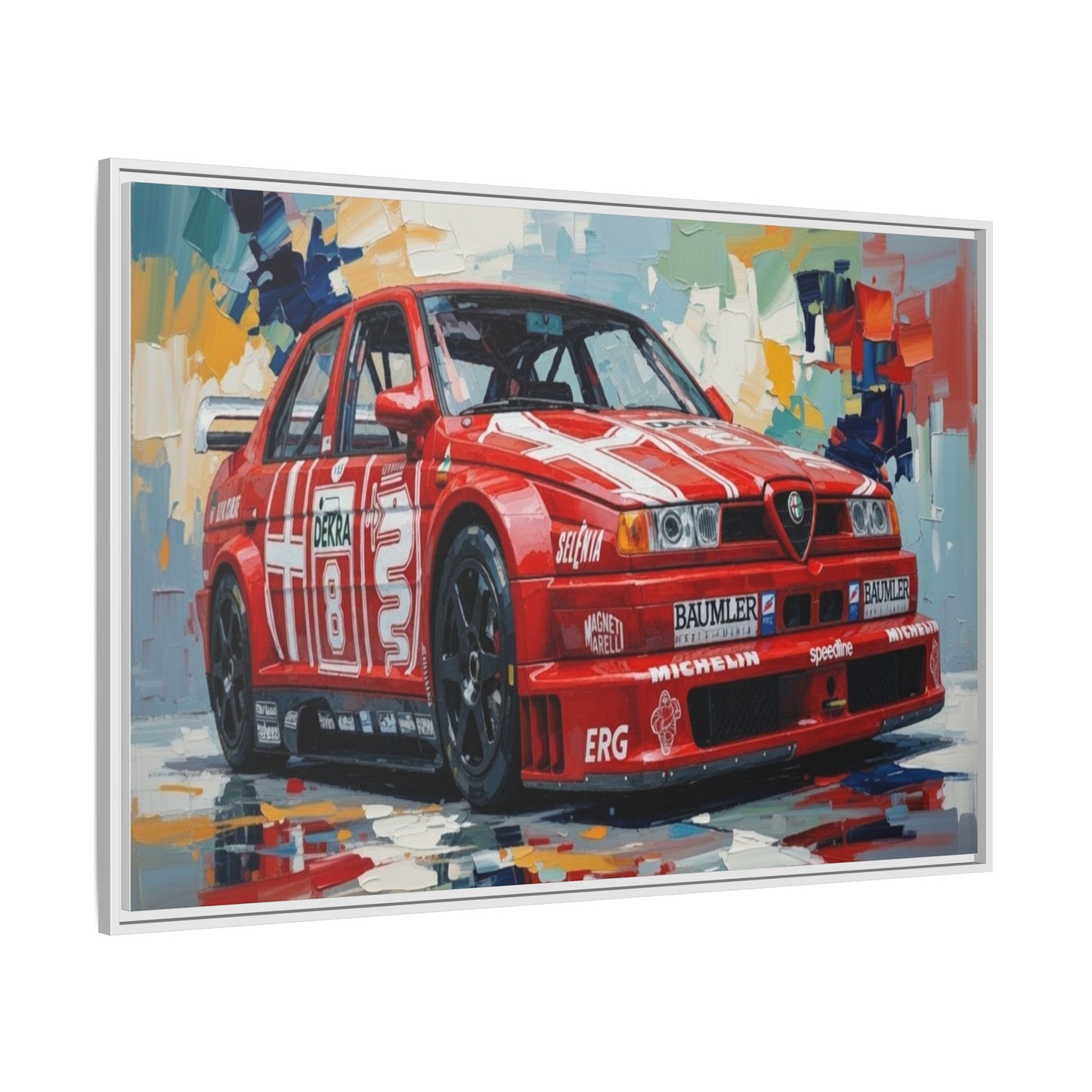 Framed Racing Car Canvas Print — Red Alfa Romeo Track Art