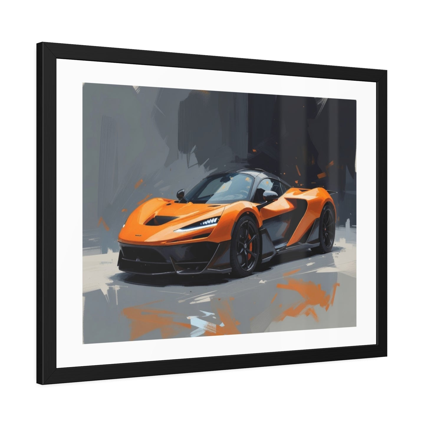 Framed Sports Car Poster — Orange Supercar Art Print