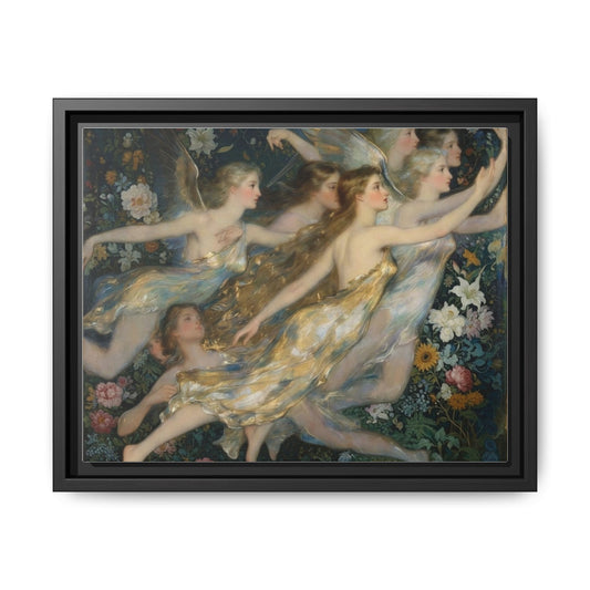 Framed Matte Canvas Wall Art — Vintage Fairies & Floral Painting
