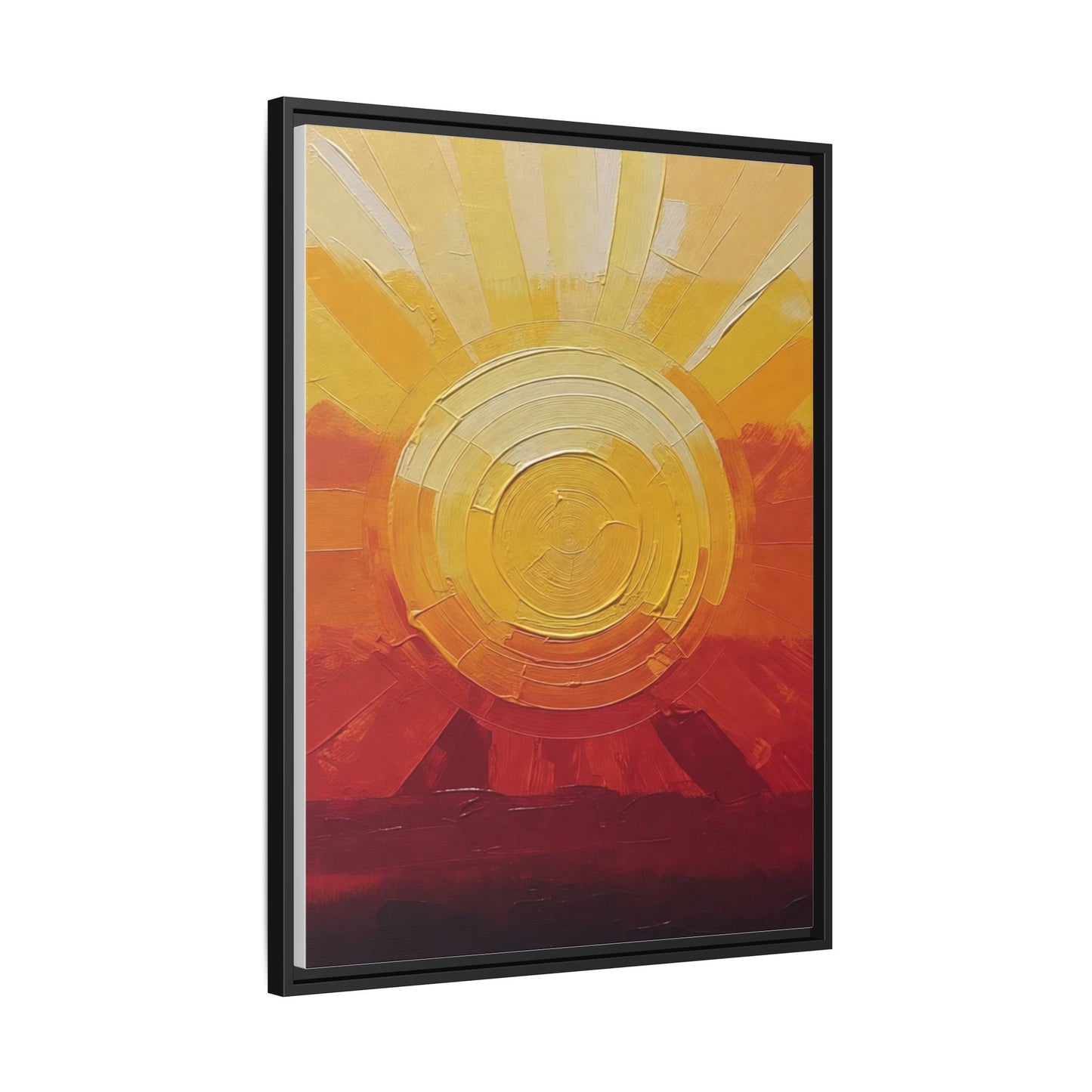 Sunburst Abstract Framed Canvas Art — Matte Multi‑Color Wall Print