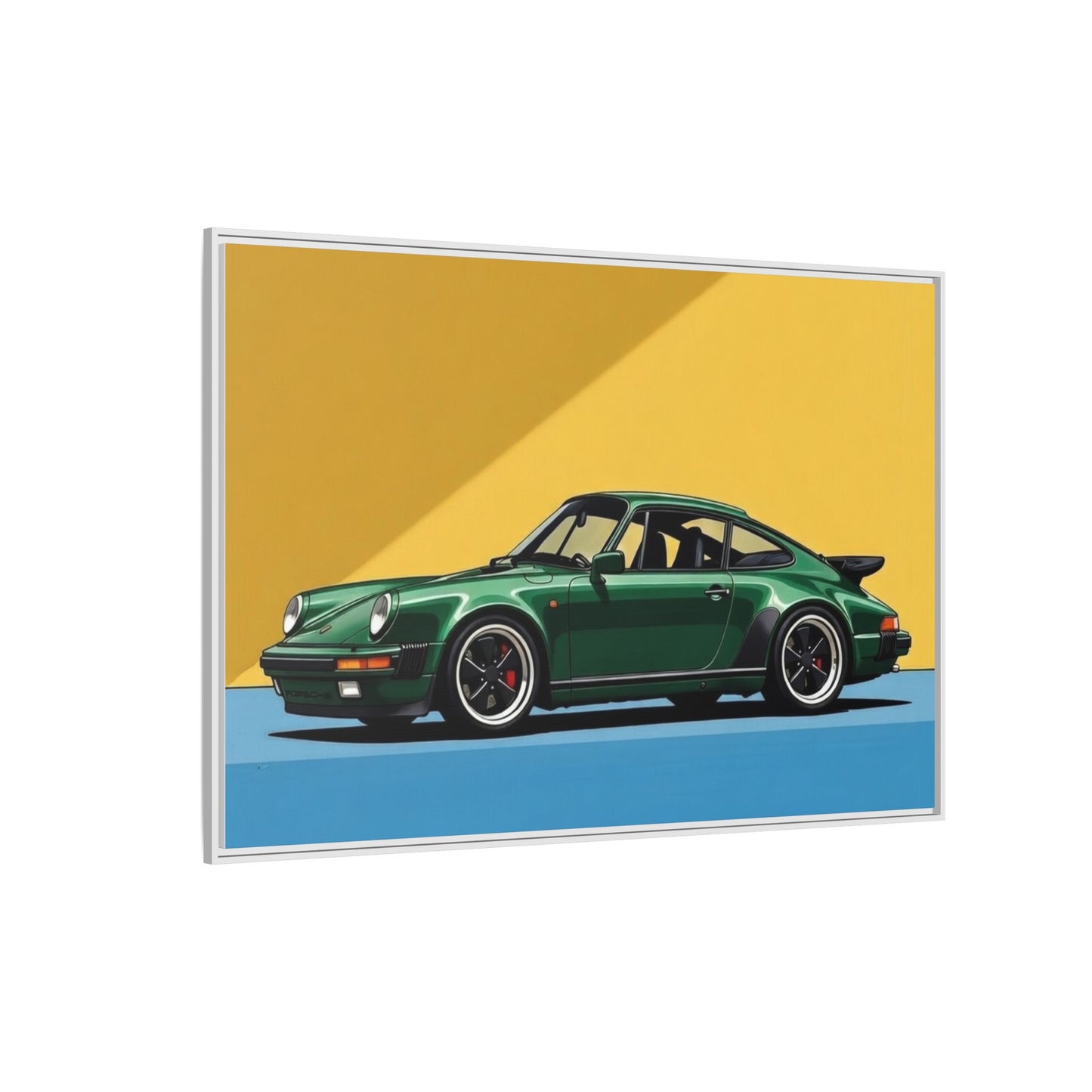 Framed Matte Canvas — Green Sports Car Wall Art