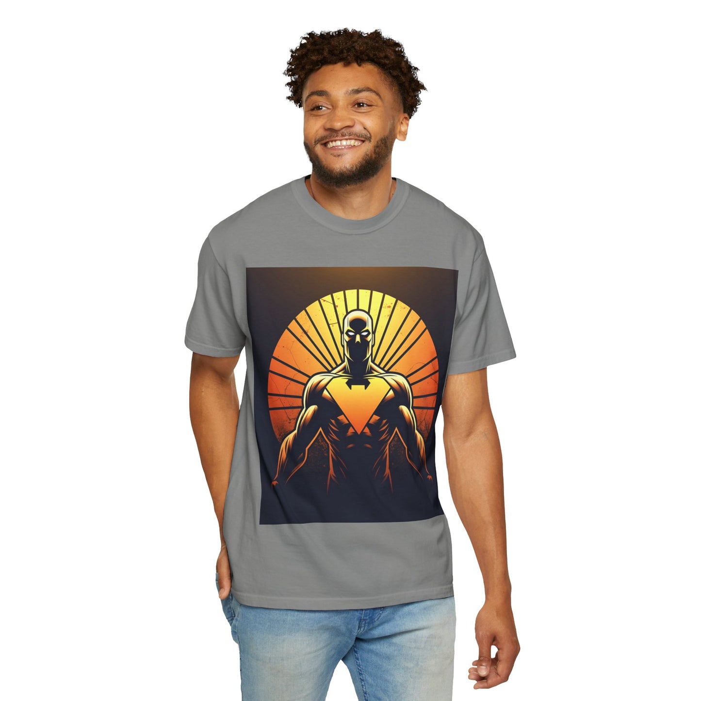 Superhero Sunrise T-Shirt — Bold Chest Emblem Graphic