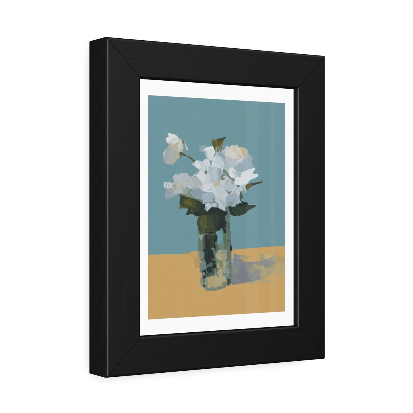 Framed Floral Poster - Modern White Blossoms in Vase Wall Art