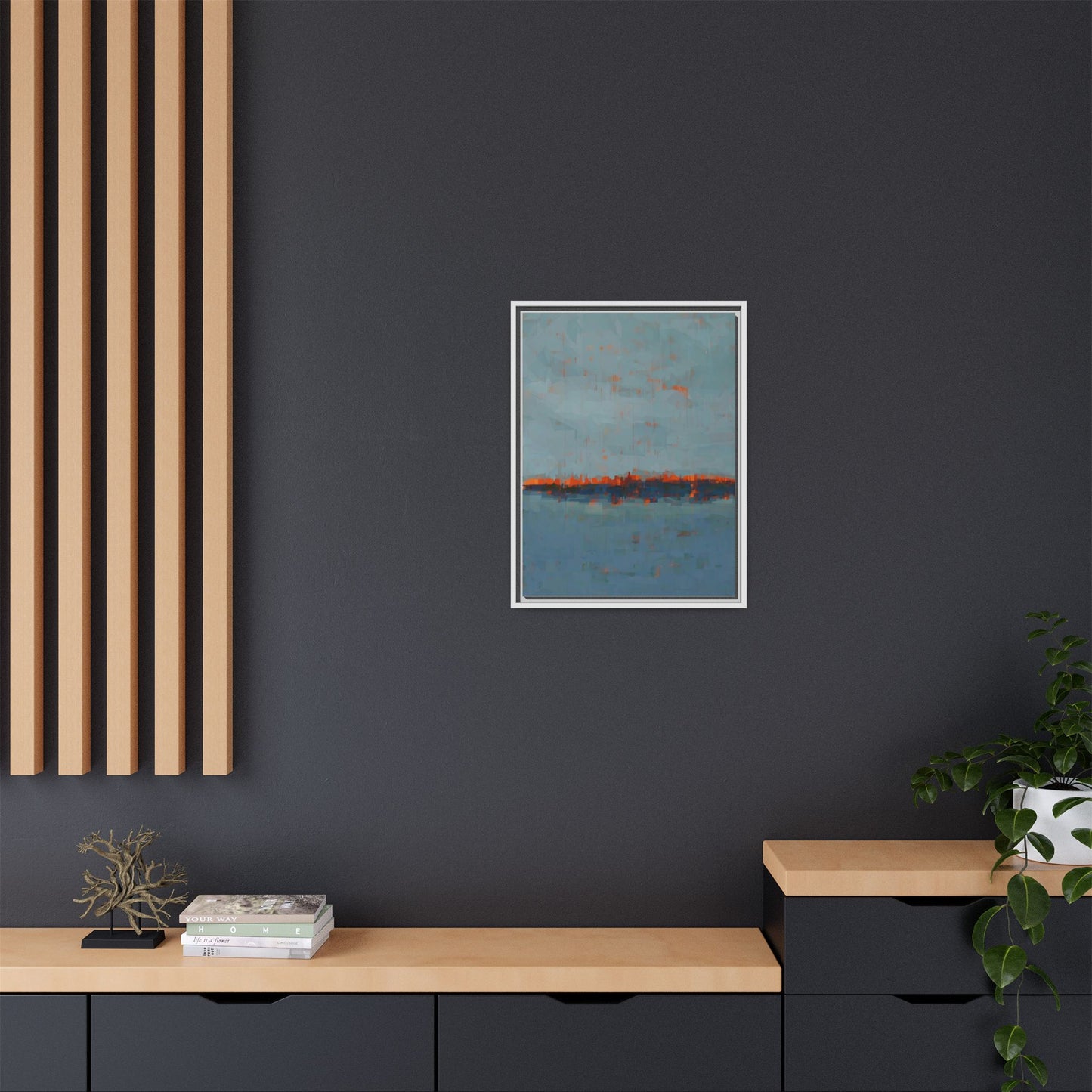 Framed Canvas Art — Teal & Orange Abstract Seascape