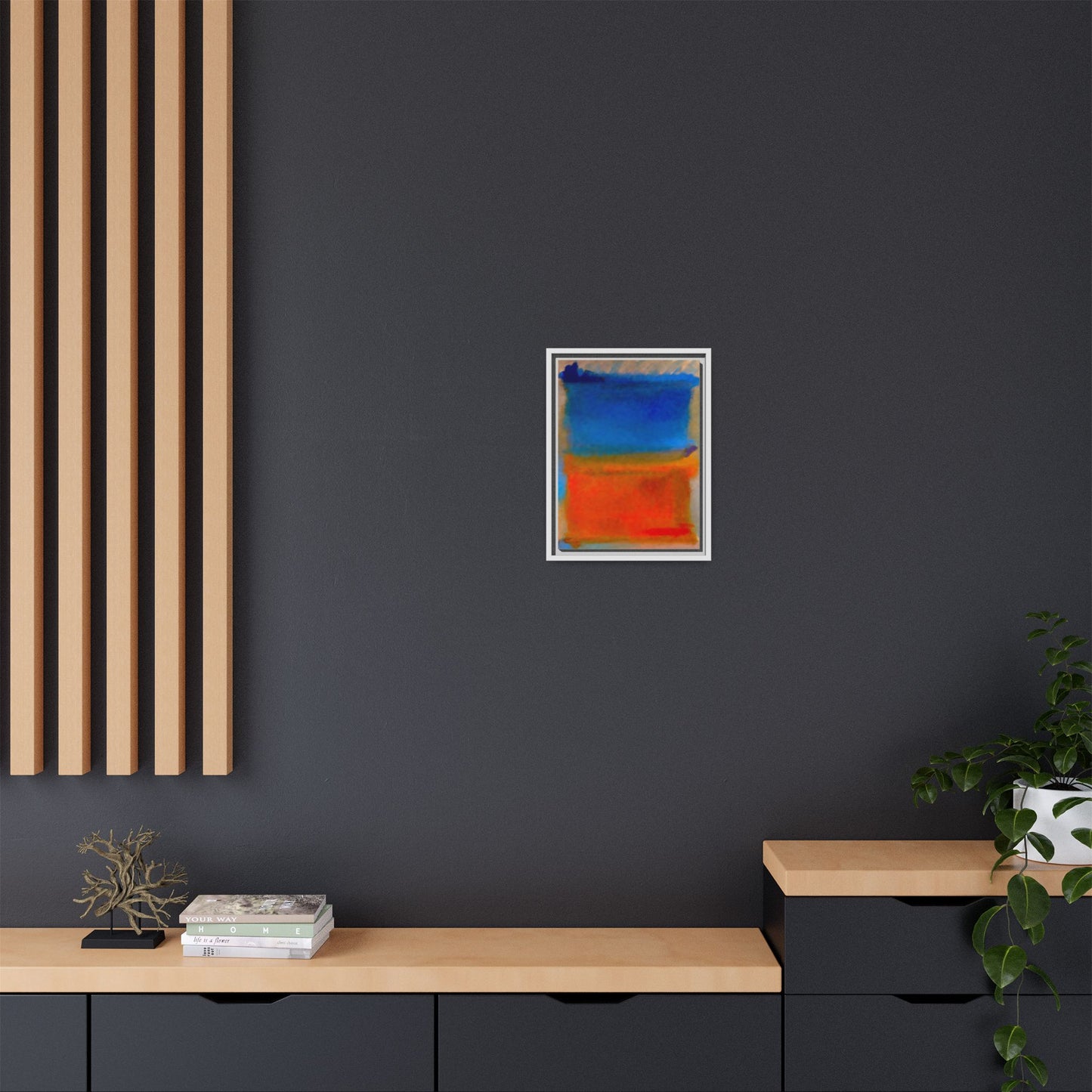 Abstract Color Block Matte Canvas Framed Wall Art — Blue & Orange Modern Painting