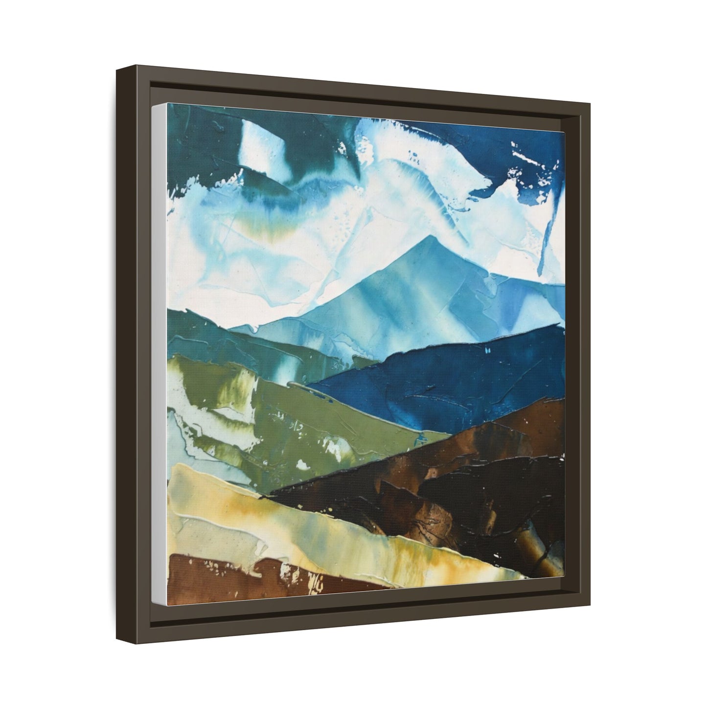 Framed Abstract Mountain Canvas Art — Blue & Earthtone Landscape Print
