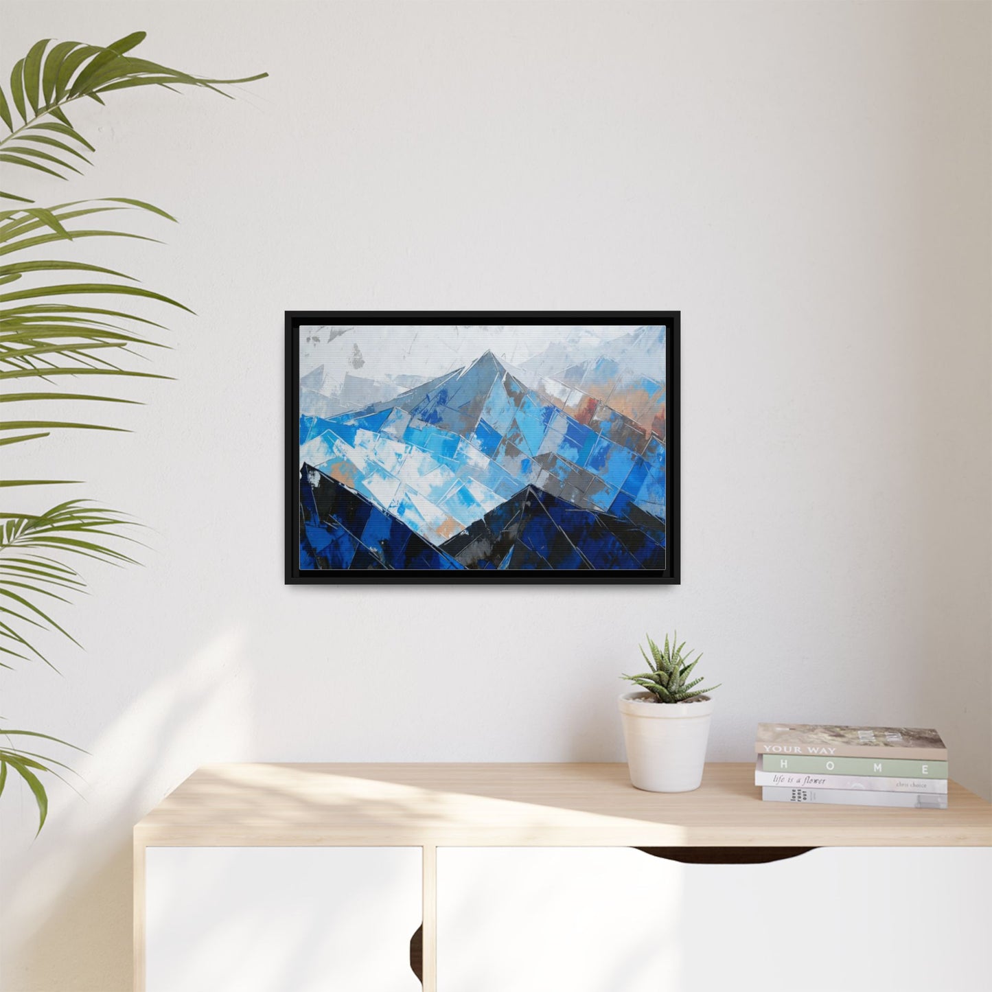 Framed Matte Canvas Blue Mountain Abstract Wall Art