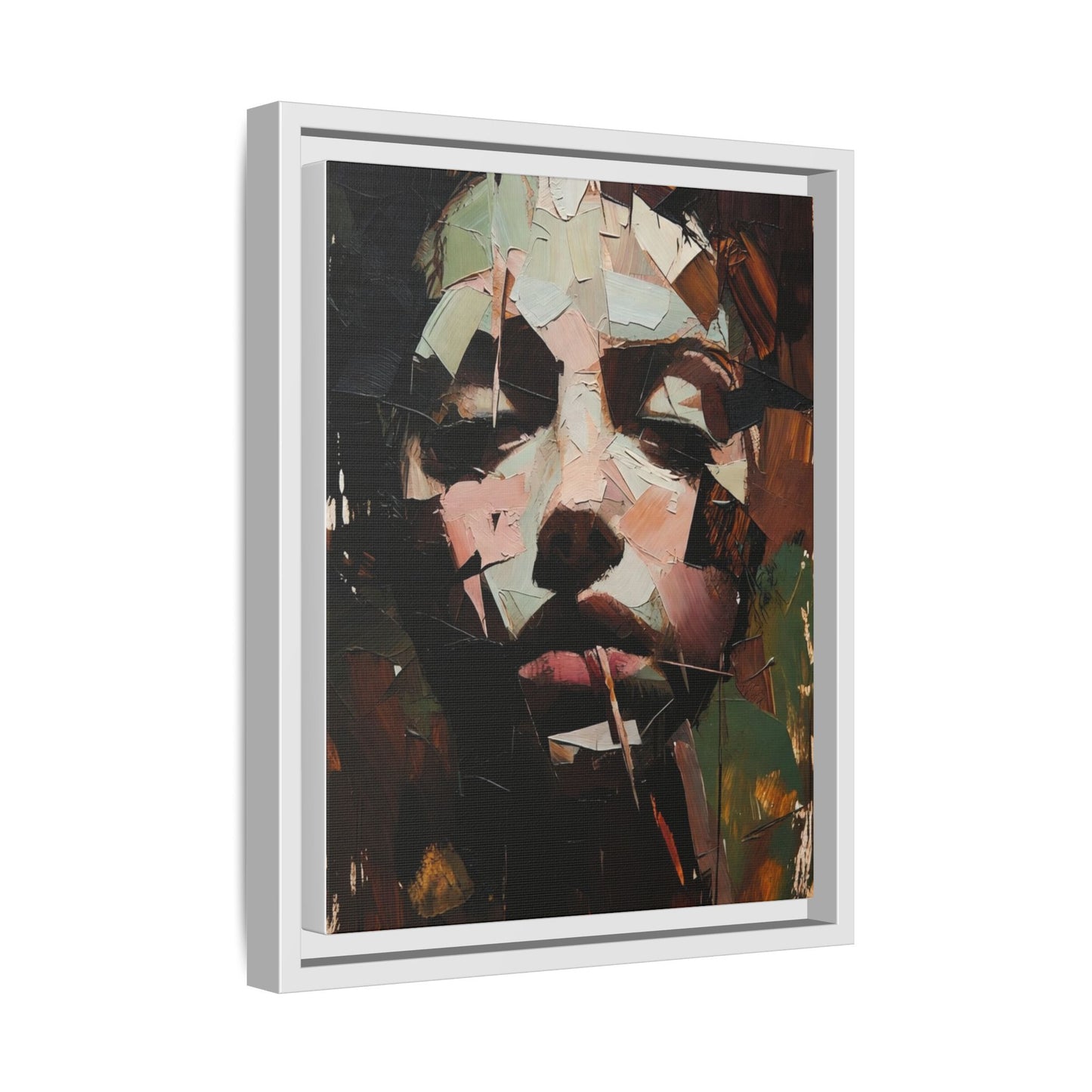 Matte Framed Canvas Art — Abstract Female Portrait, Moody Multicolor