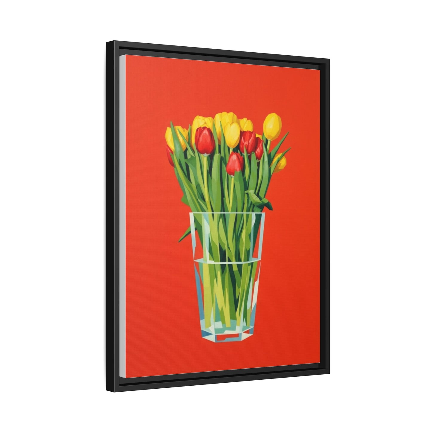 Framed Tulip Bouquet Matte Canvas Art — Vibrant Red Floral Wall Print