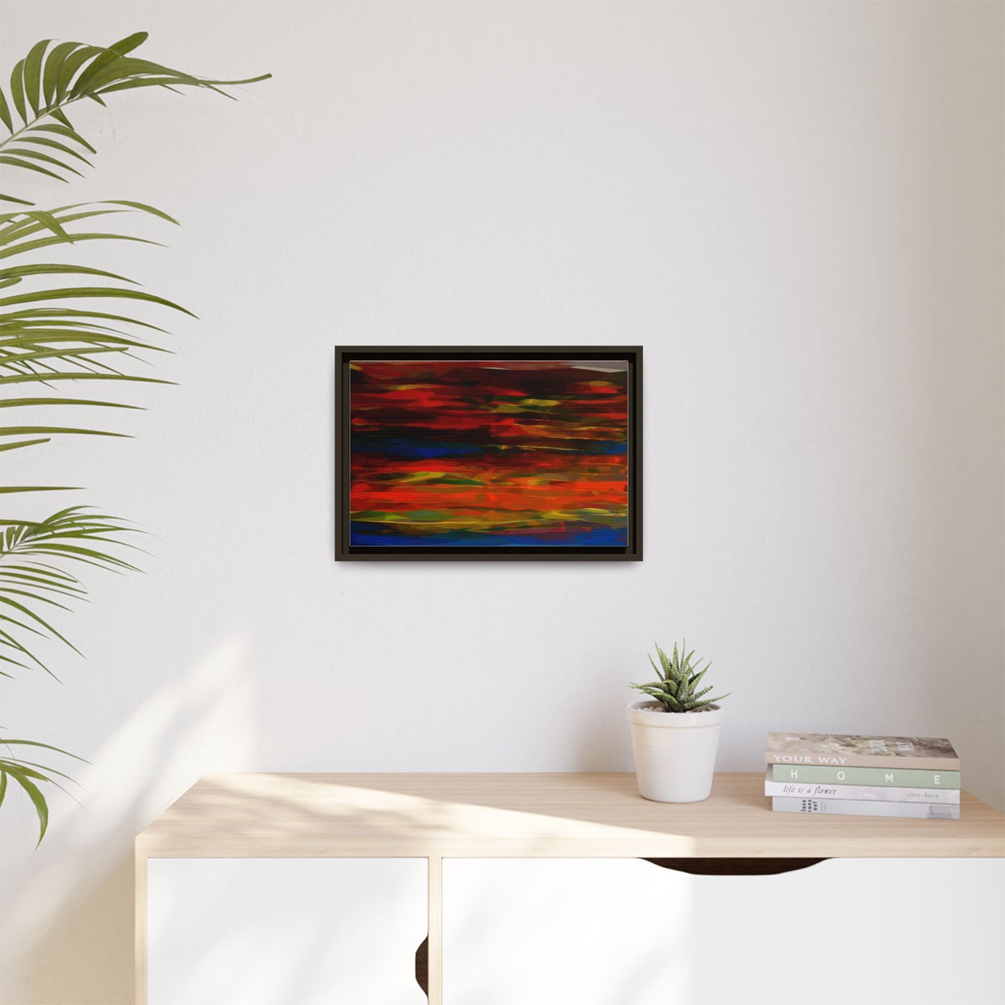 Abstract Multi-Color Matte Canvas Framed Wall Art — Bold Red & Blue Modern Painting