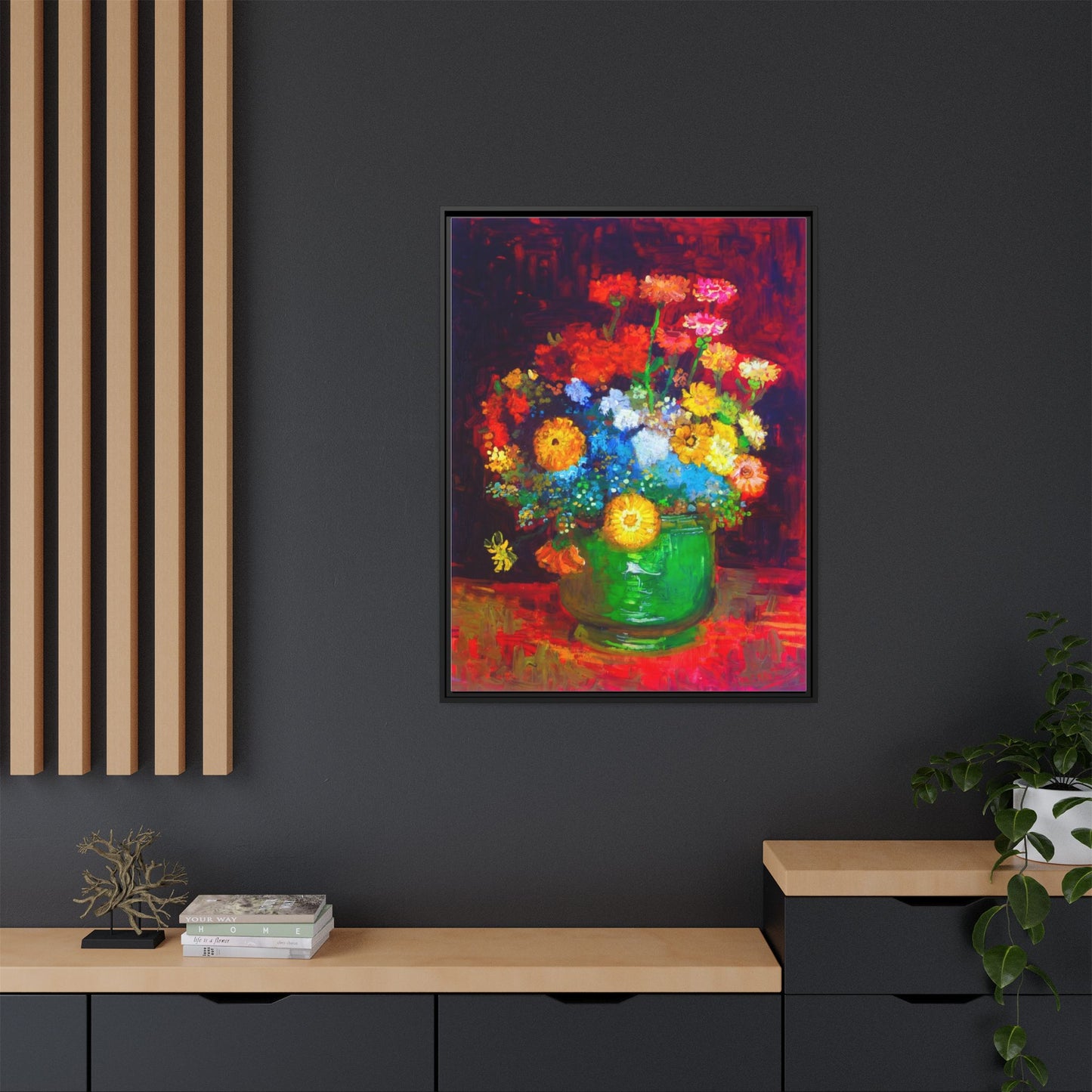 Framed Floral Canvas Print — Colorful Bouquet Wall Art