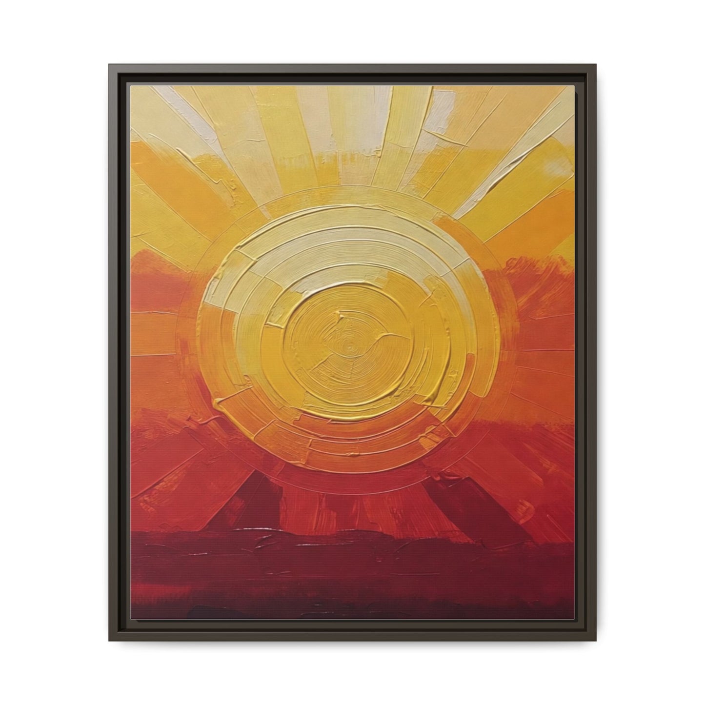 Sunburst Abstract Framed Canvas Art — Matte Multi‑Color Wall Print