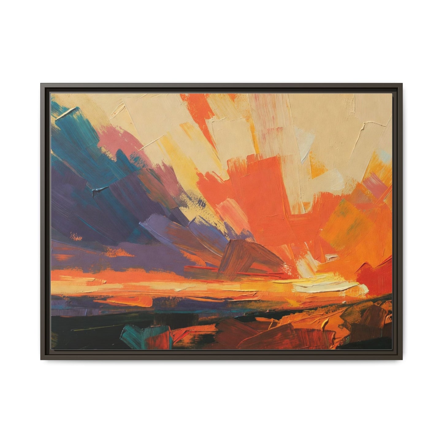 Framed Abstract Sunset Canvas Art – Multicolor Matte Wall Decor