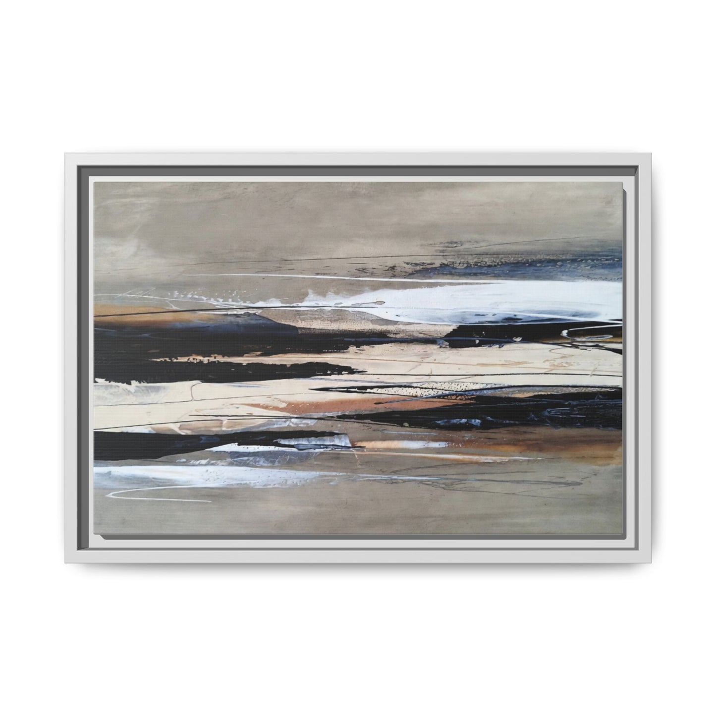Abstract Seascape Matte Canvas Framed Wall Art — Neutral Coastal Landscape