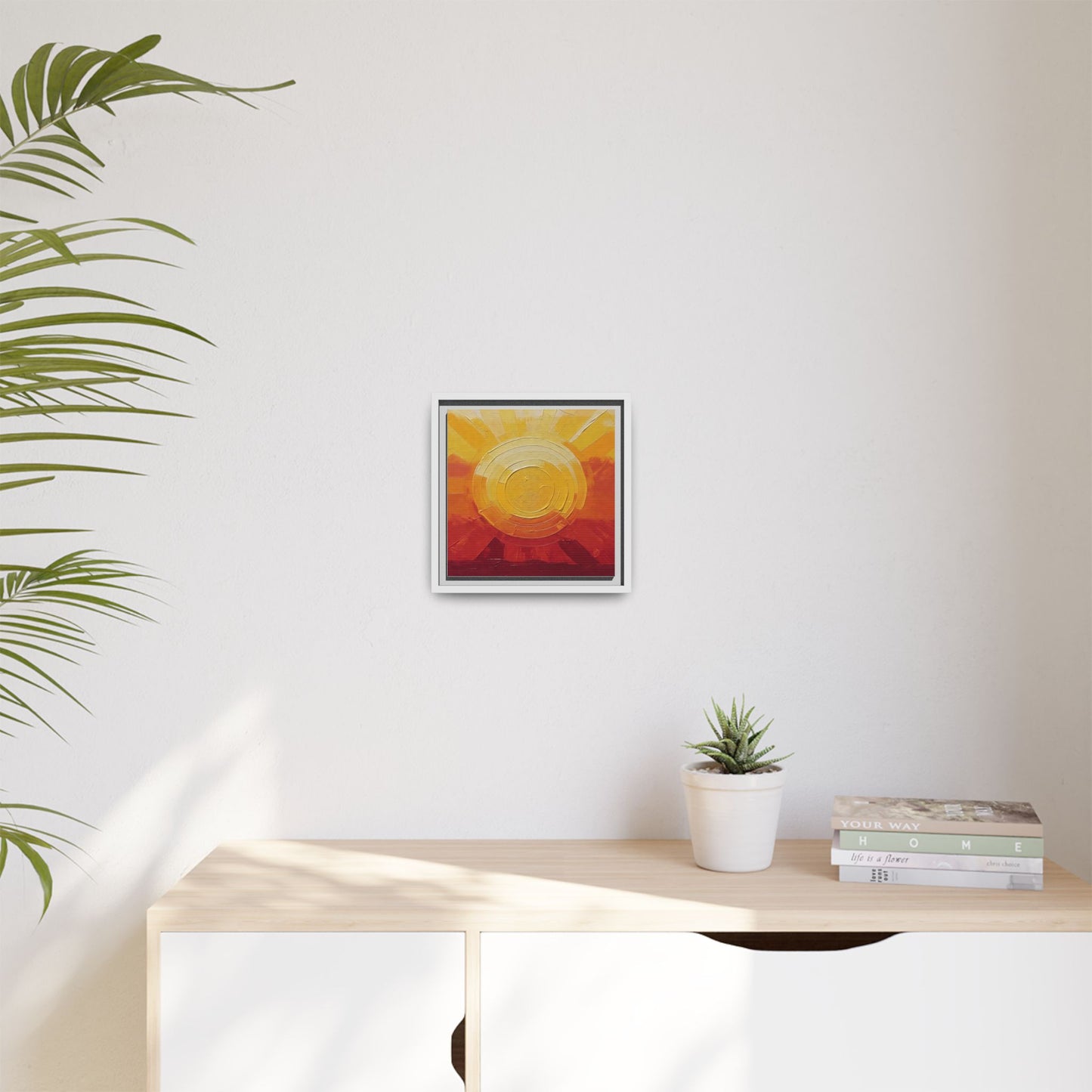 Sunburst Abstract Framed Canvas Art — Matte Multi‑Color Wall Print