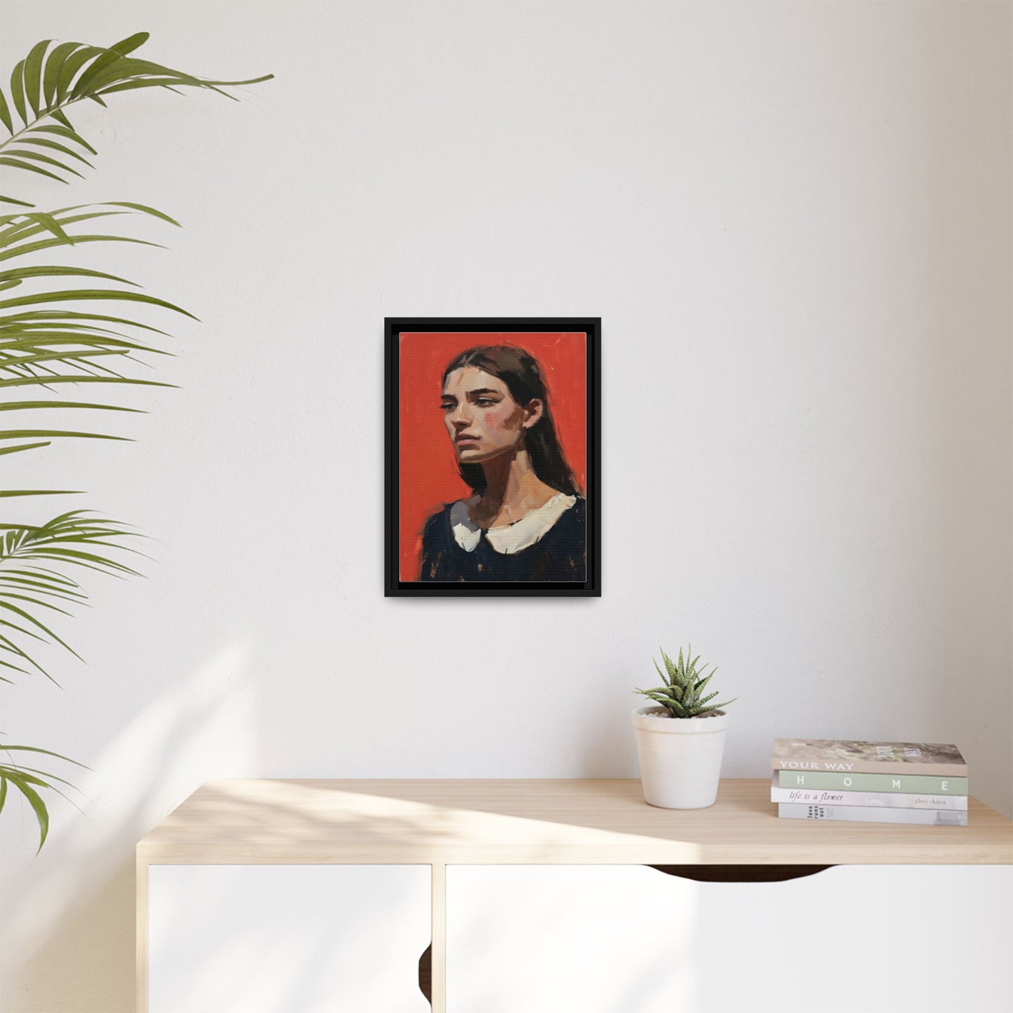 Framed Matte Canvas Portrait Print — Moody Red Figurative Art