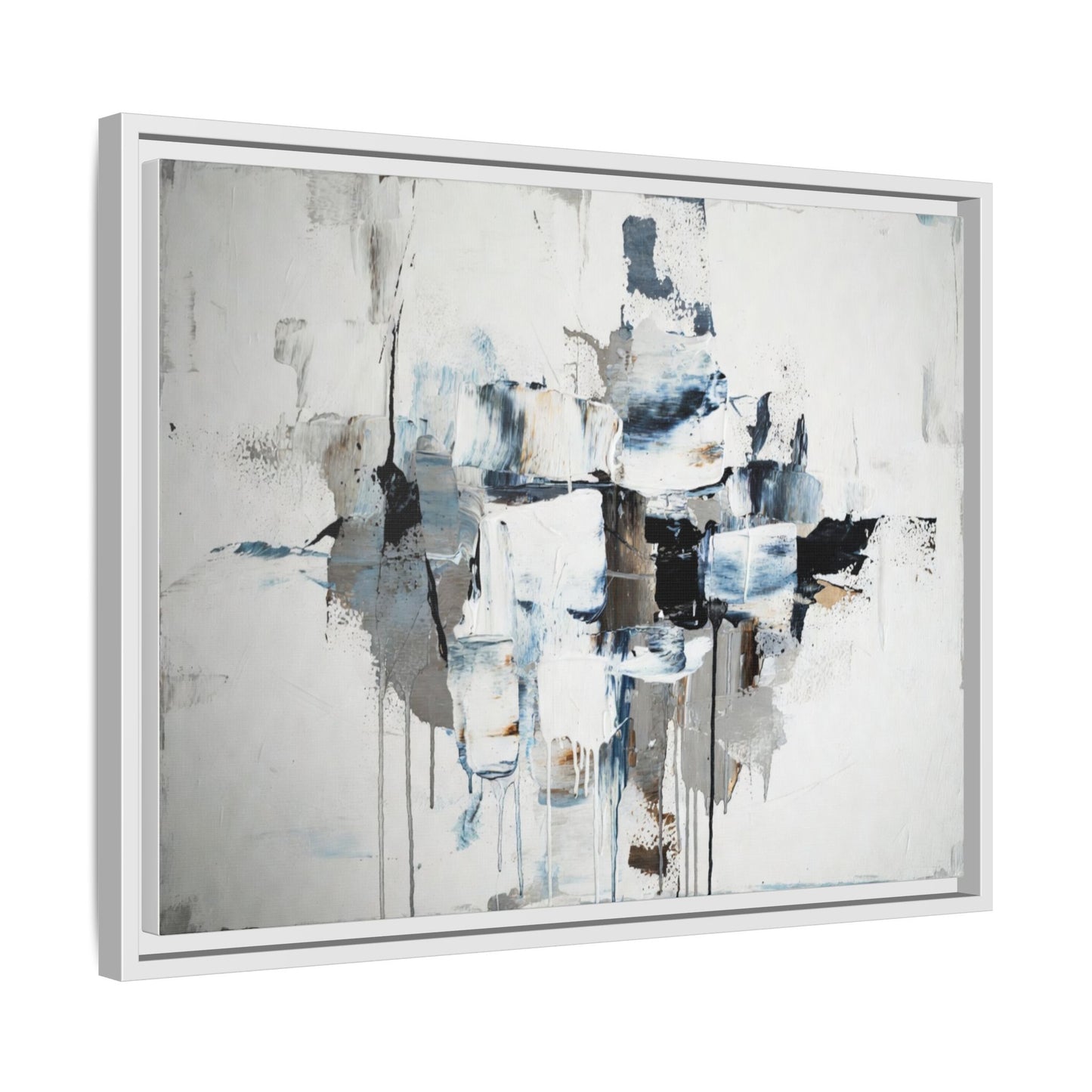 Framed Abstract Canvas Art — Blue Neutral Modern Wall Print