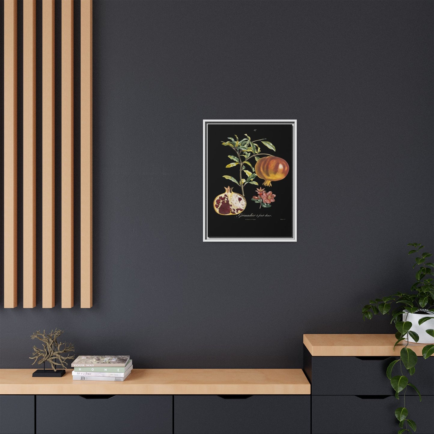Pomegranate Botanical Framed Canvas Print — Vintage Fruit Wall Art