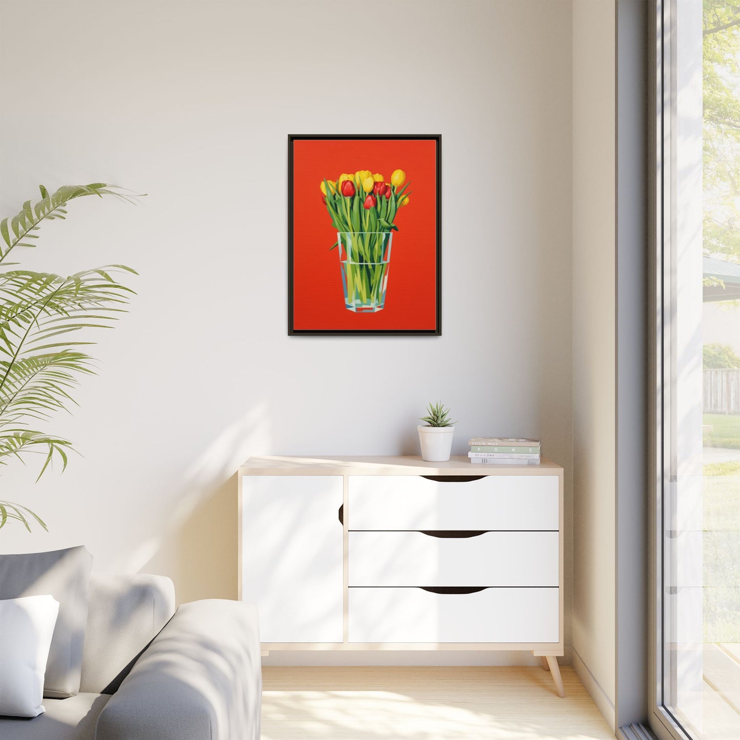 Framed Tulip Bouquet Matte Canvas Art — Vibrant Red Floral Wall Print