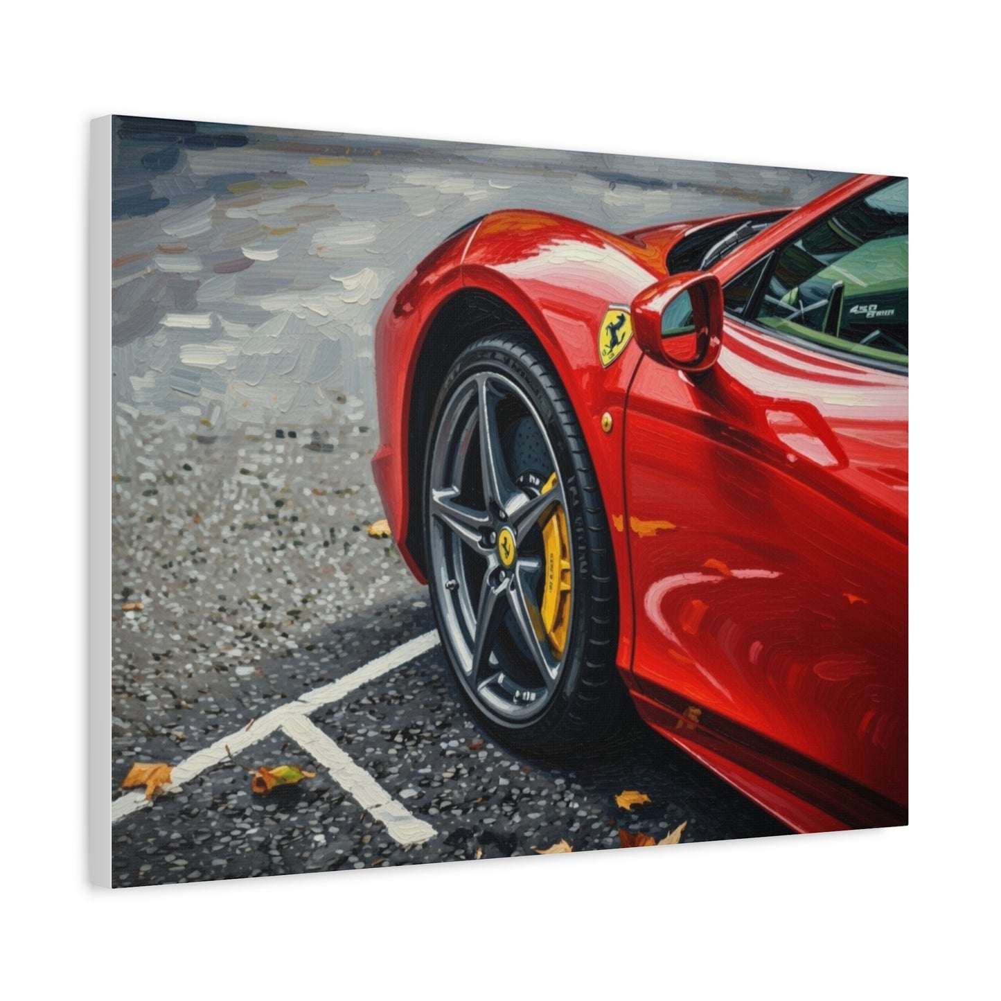Red Sports Car Canvas Print — Ferrari Wheel Close-Up Matte Stretched Wall Art