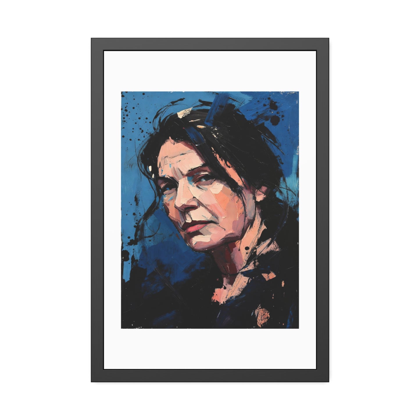 Framed Women in Blue Paper Posters