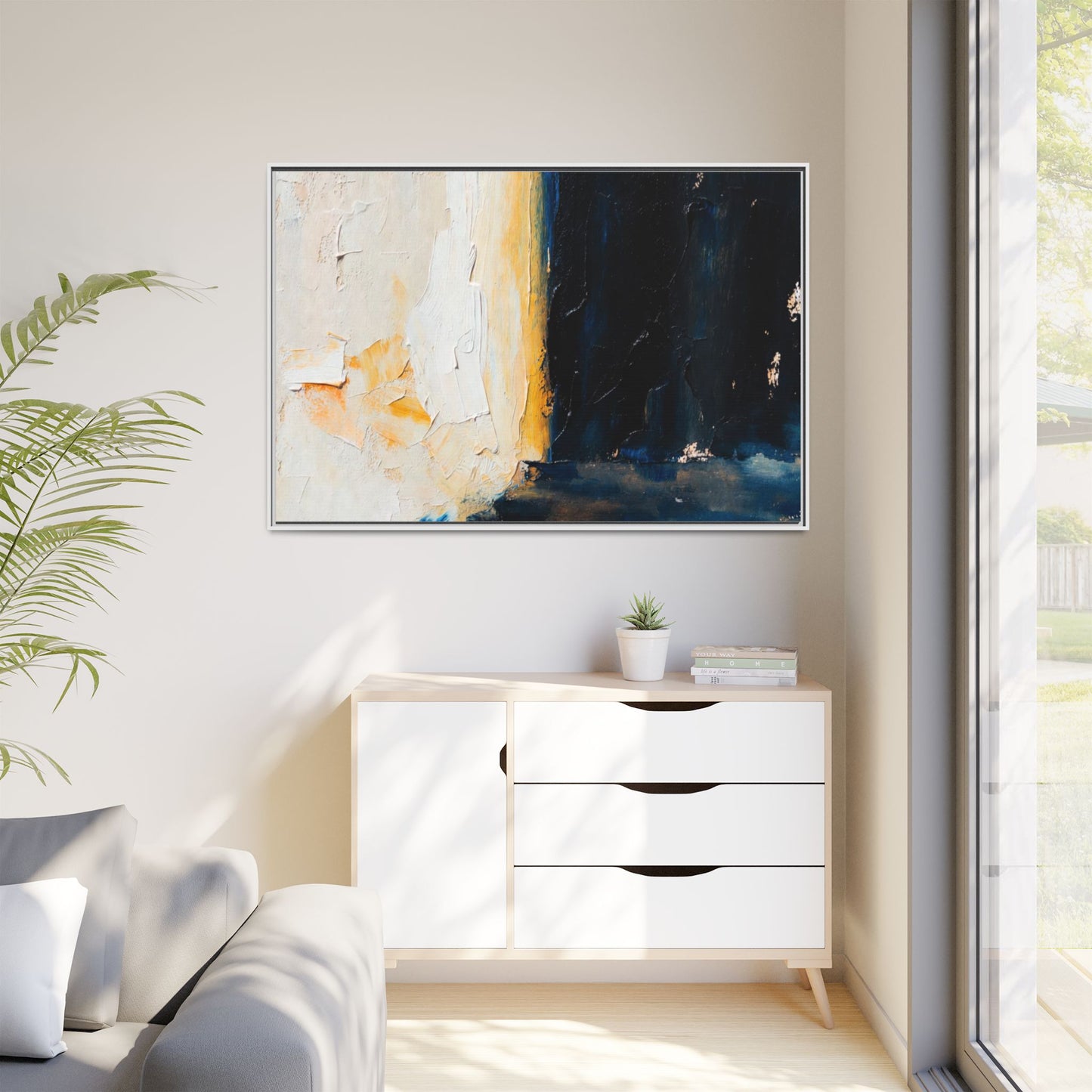 Abstract Coastal Texture Framed Canvas Art — Matte Multi-Color Wall Print