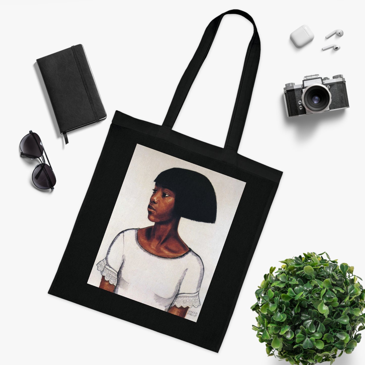 Portrait Cotton Tote Bag — Artistic Black Woman Illustration