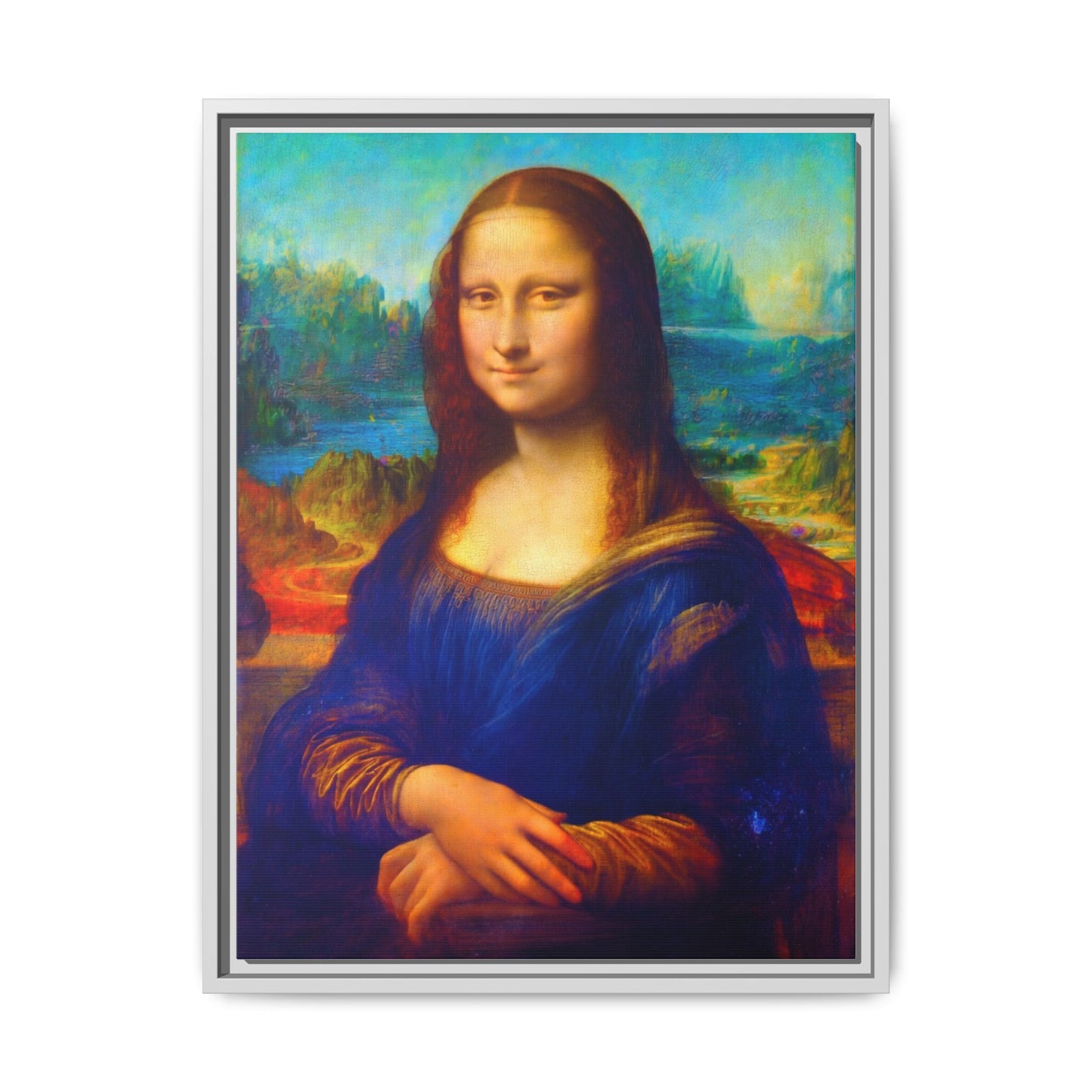 Framed Matte Canvas Print — Colorful Mona Lisa Wall Art