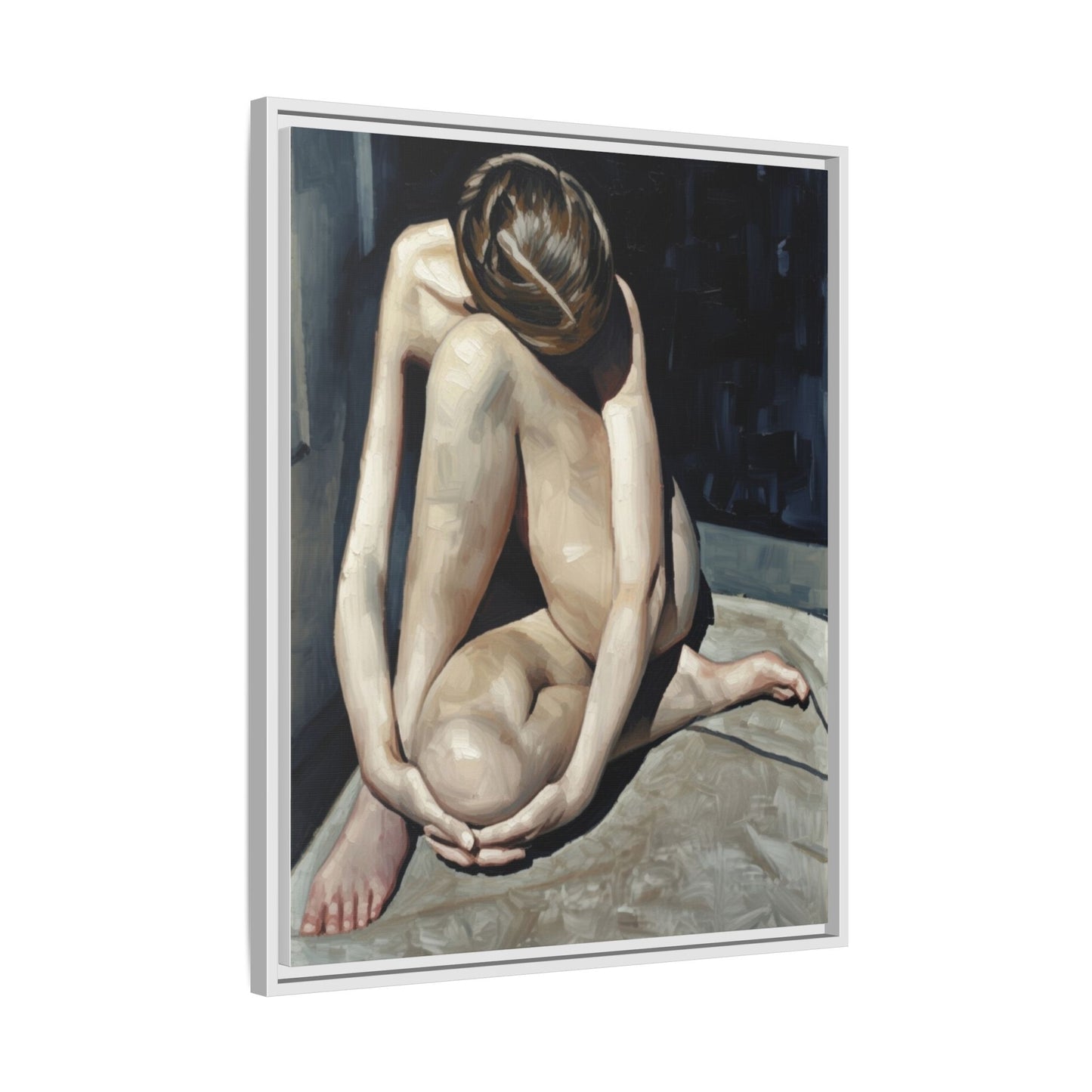 Framed Matte Canvas Print Contemplative Nude Figure Art