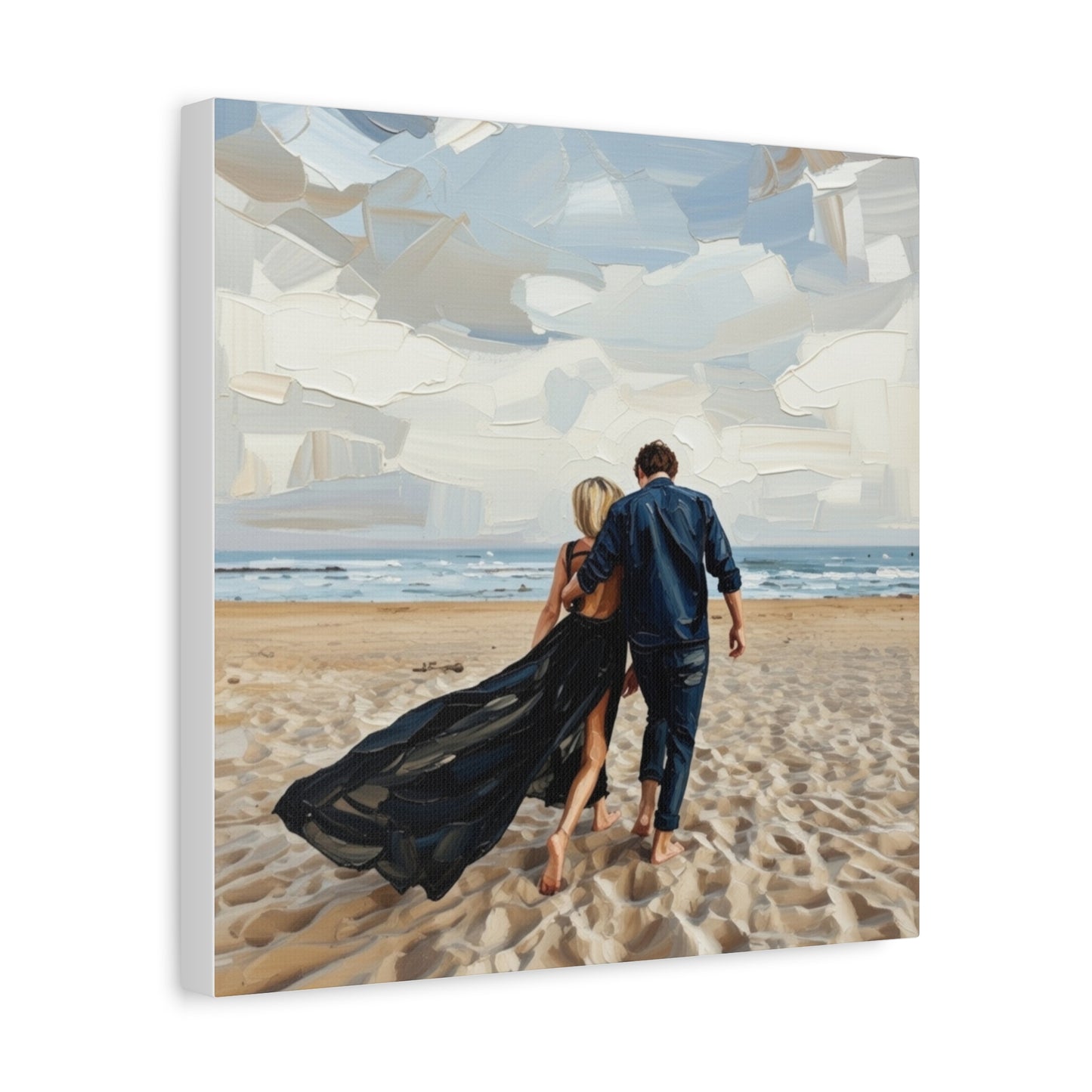 Beach Couple Canvas Print — Romantic Seaside Wall Art, Matte Stretched 1.25"