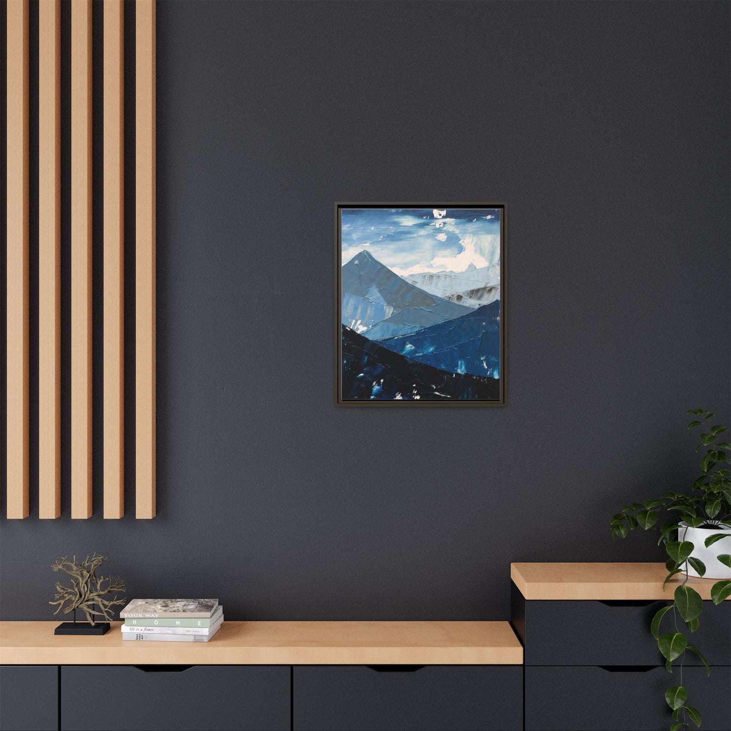 Blue Mountain Landscape Matte Canvas Framed | Abstract Mountain Wall Art