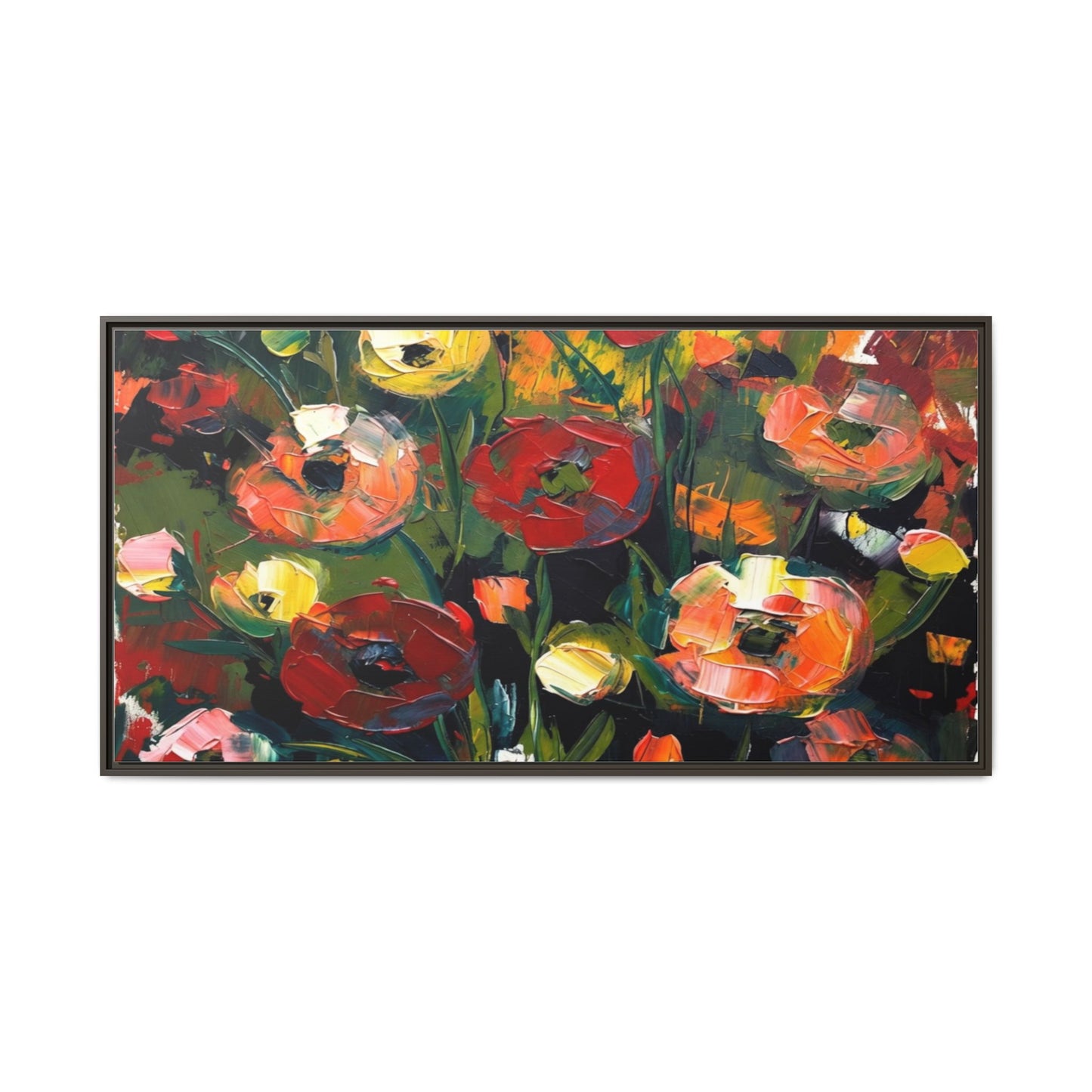 Framed Floral Canvas Print — Vibrant Abstract Poppies Wall Art