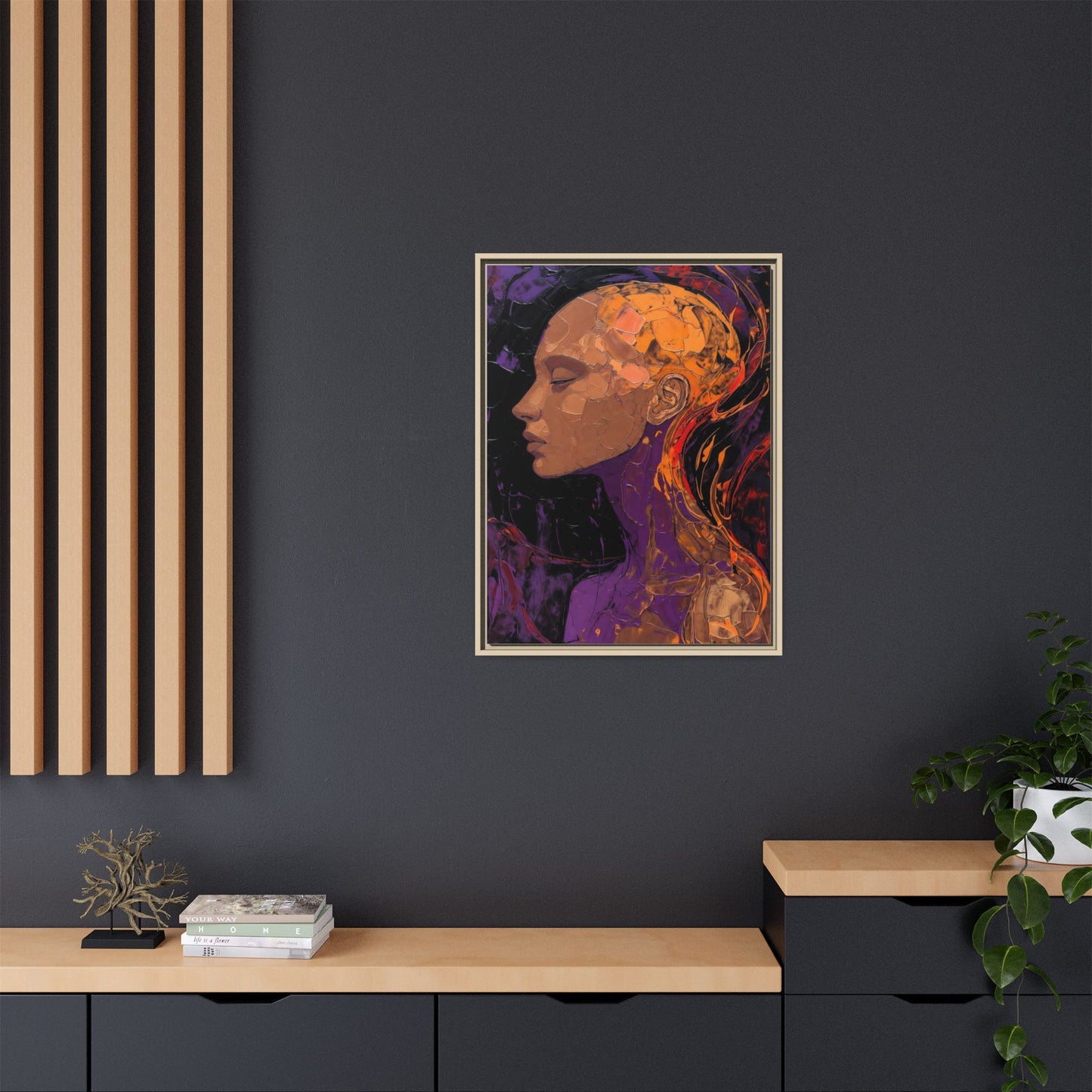 Abstract Profile Portrait Matte Framed Canvas — Multicolor Feminine Art Print