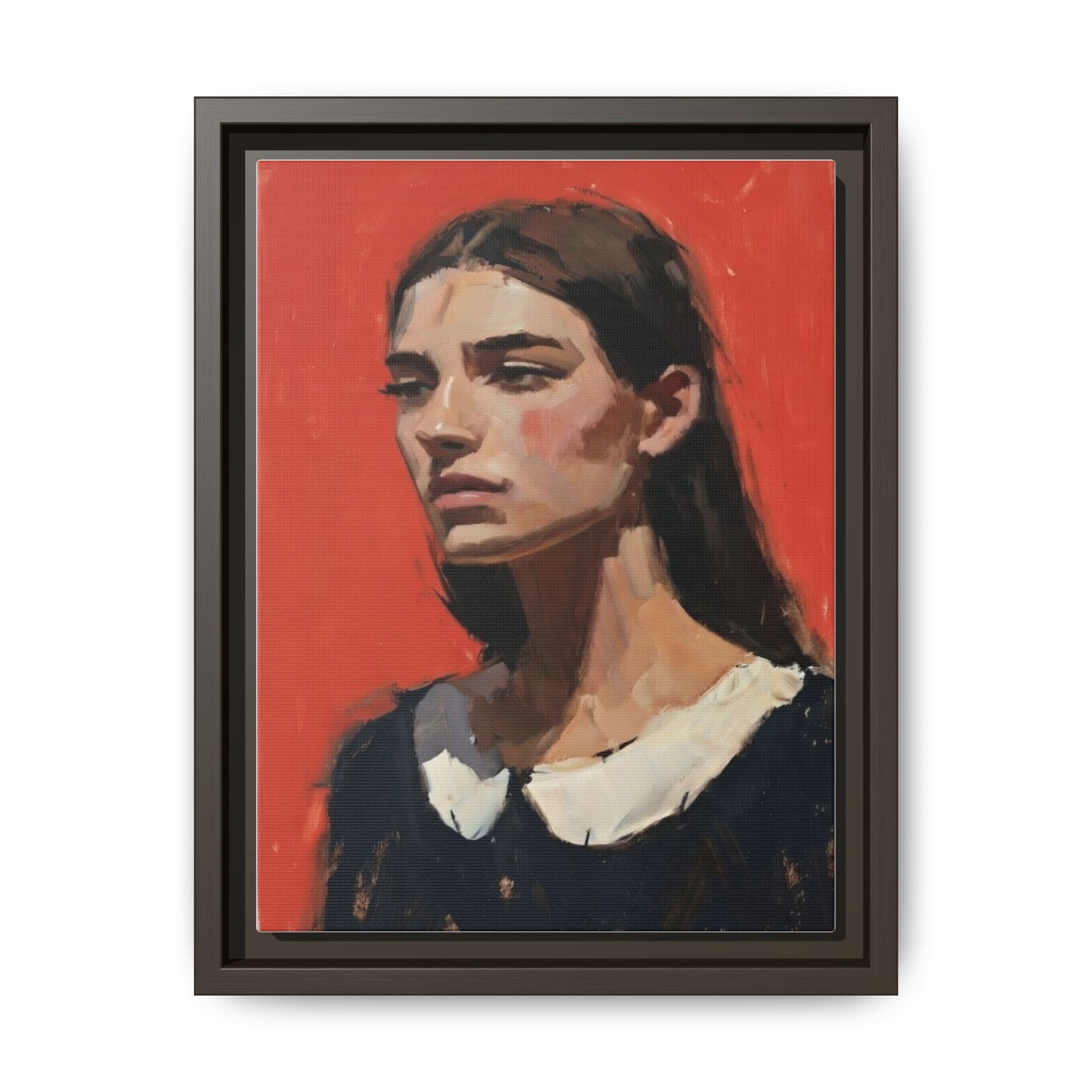 Framed Matte Canvas Portrait Print — Moody Red Figurative Art